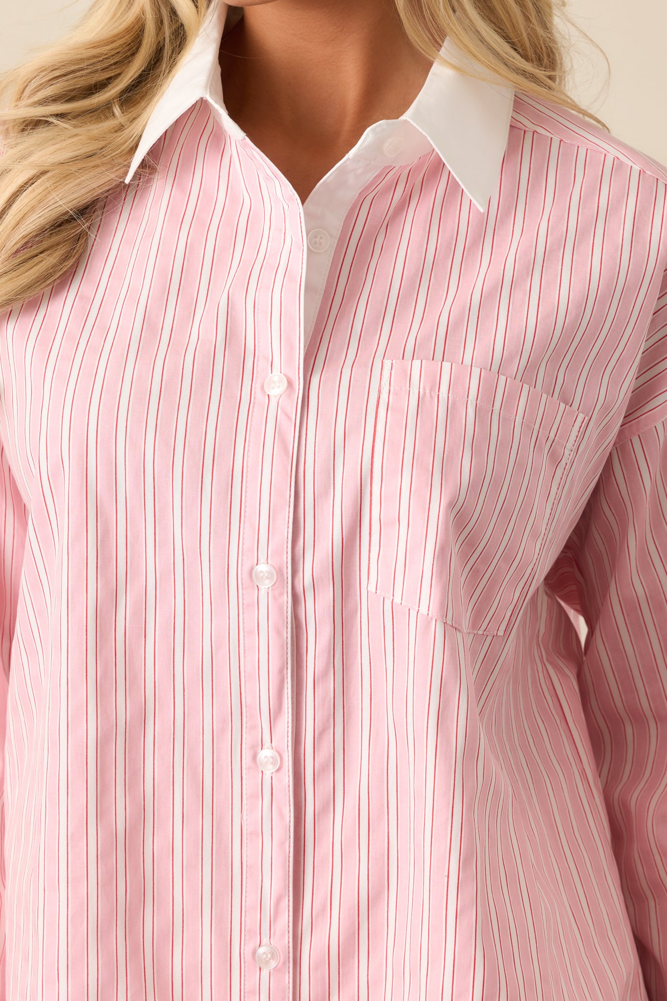 A Walk To The Bakery Pink Cotton Button Front Blouse