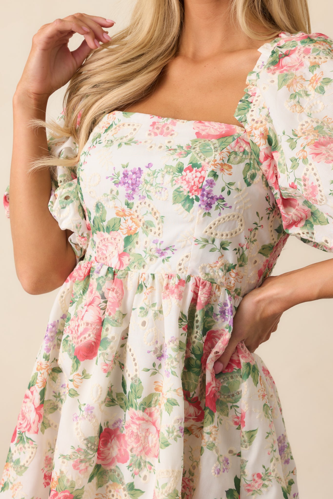 Through the Arbor Green Multi Floral Mini Dress