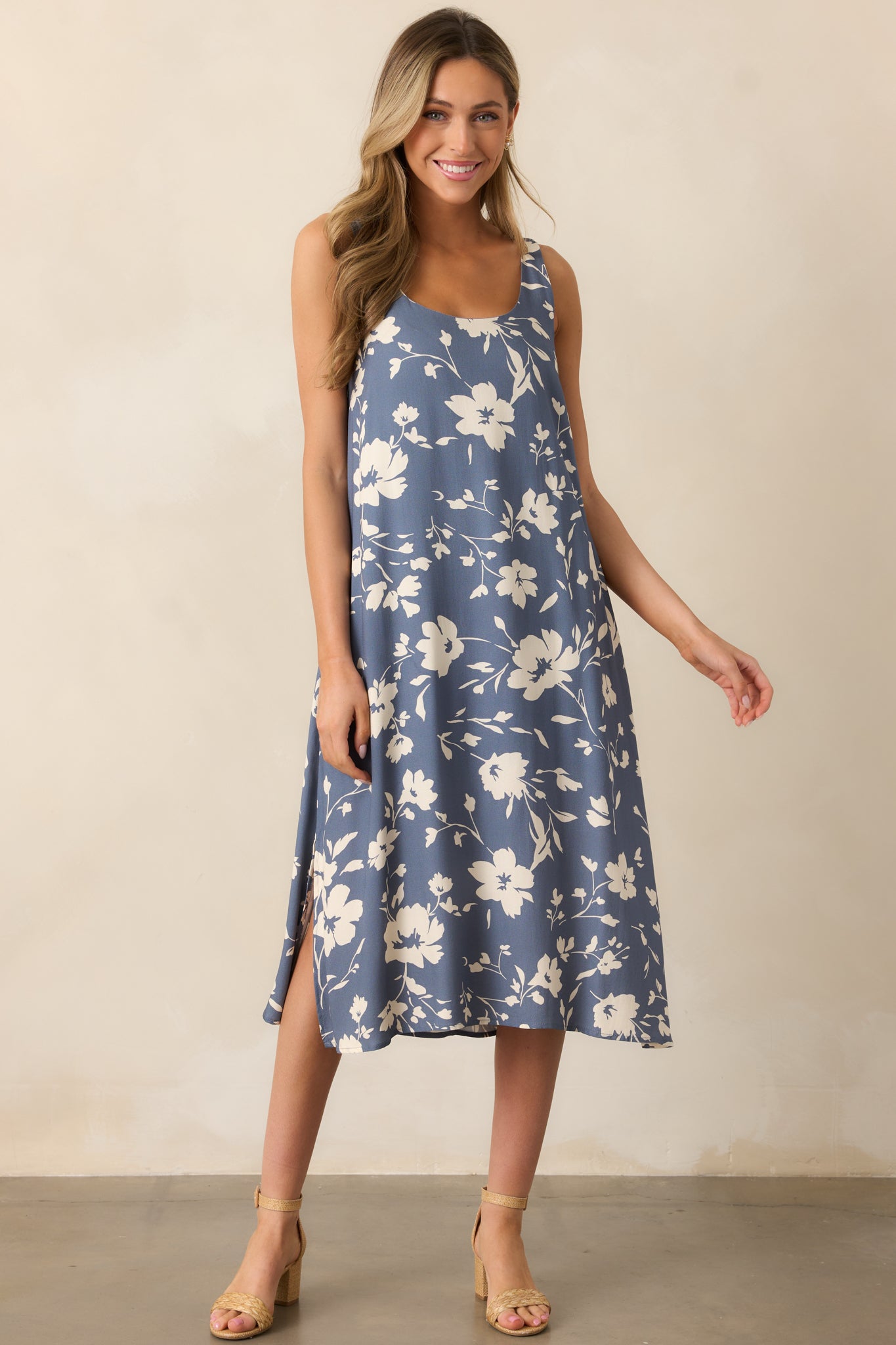 Breezing By Dusty Blue Floral Midi Dress