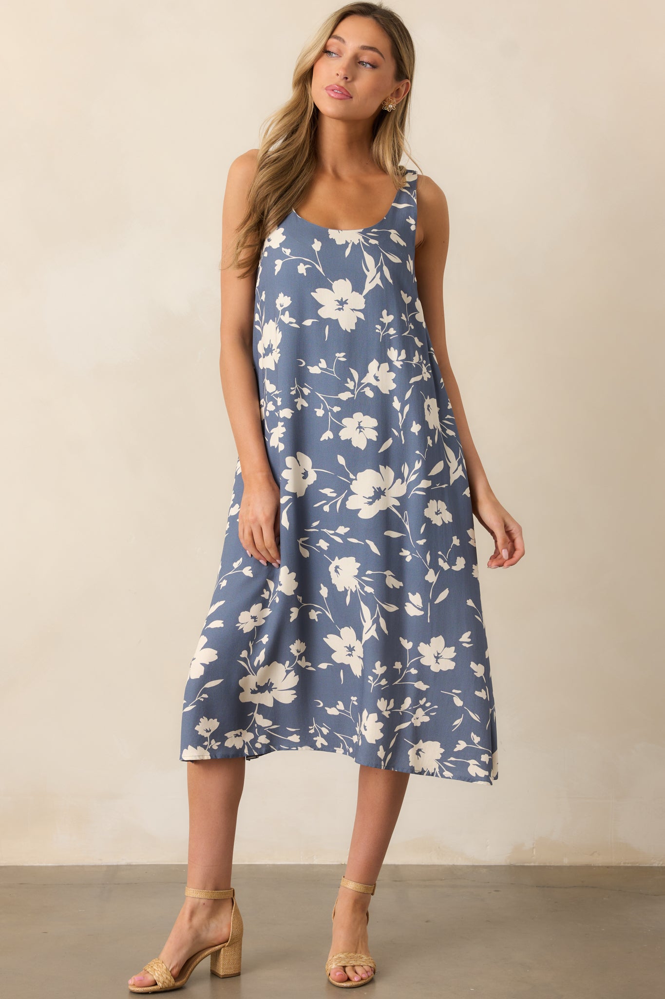 Breezing By Dusty Blue Floral Midi Dress