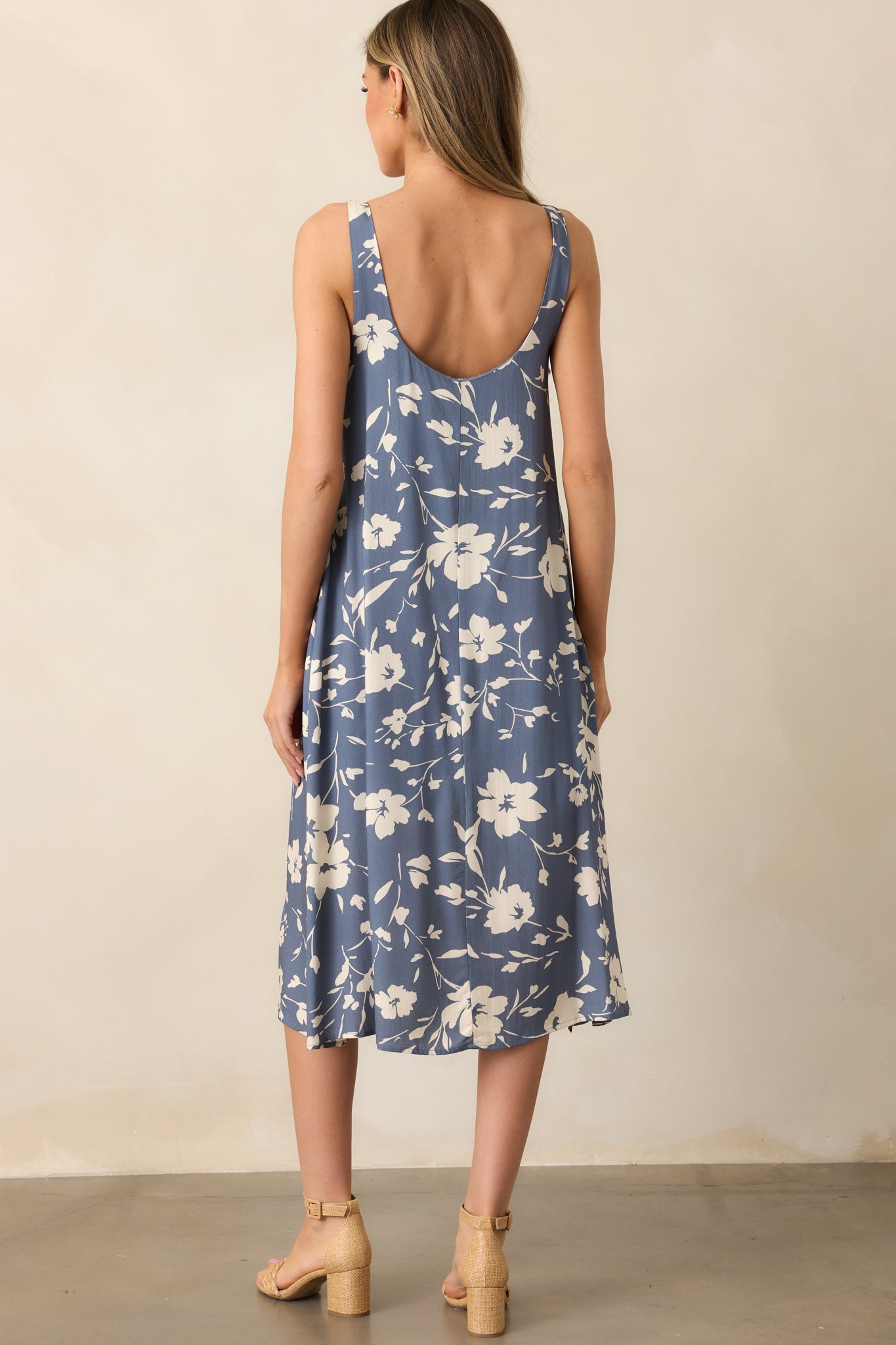 Breezing By Dusty Blue Floral Midi Dress