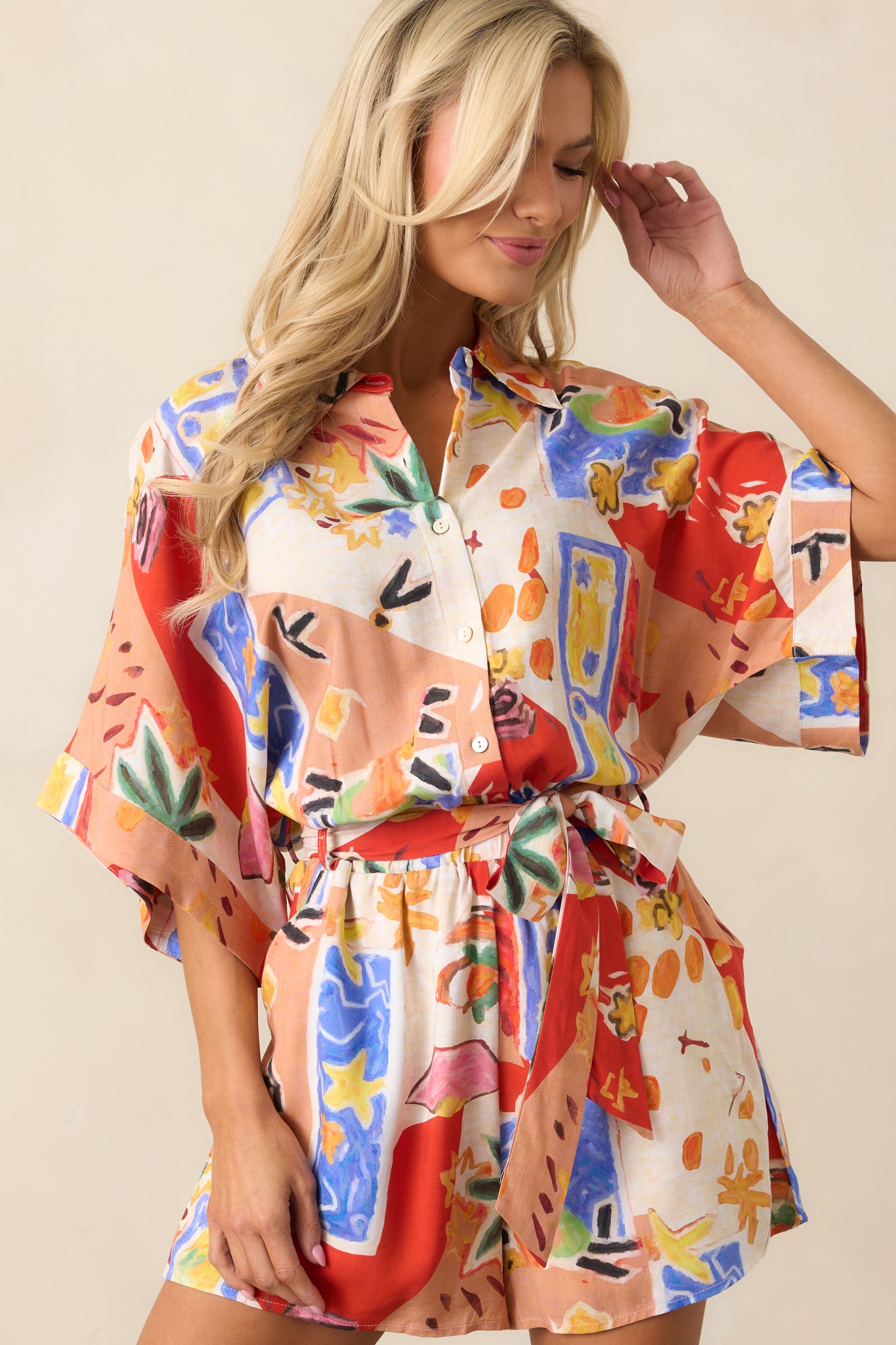 Horizon Escape Red Multi Tropical Print Romper