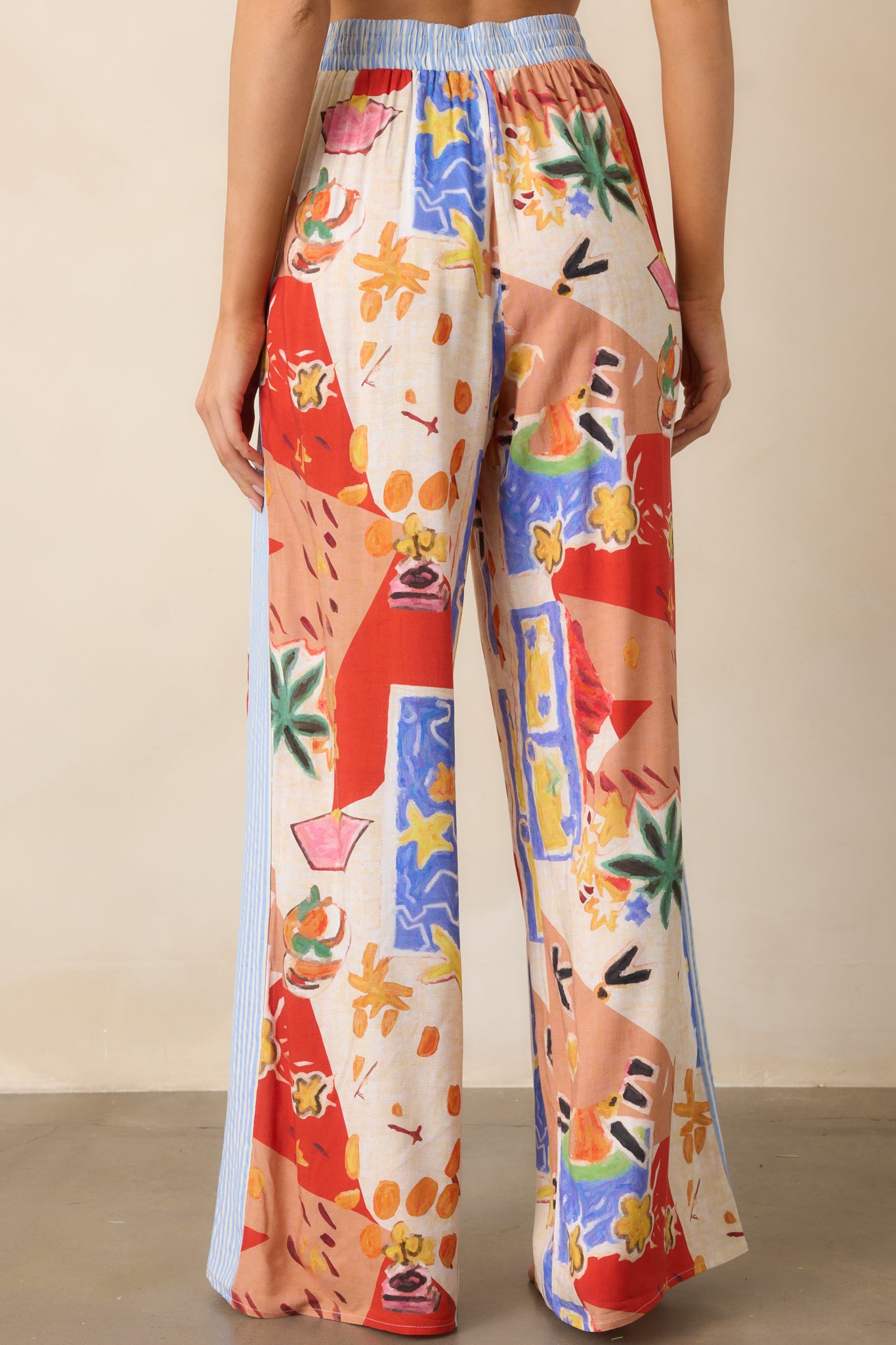 Coral Cove Red Multi Tropical Print Wide Leg Pants