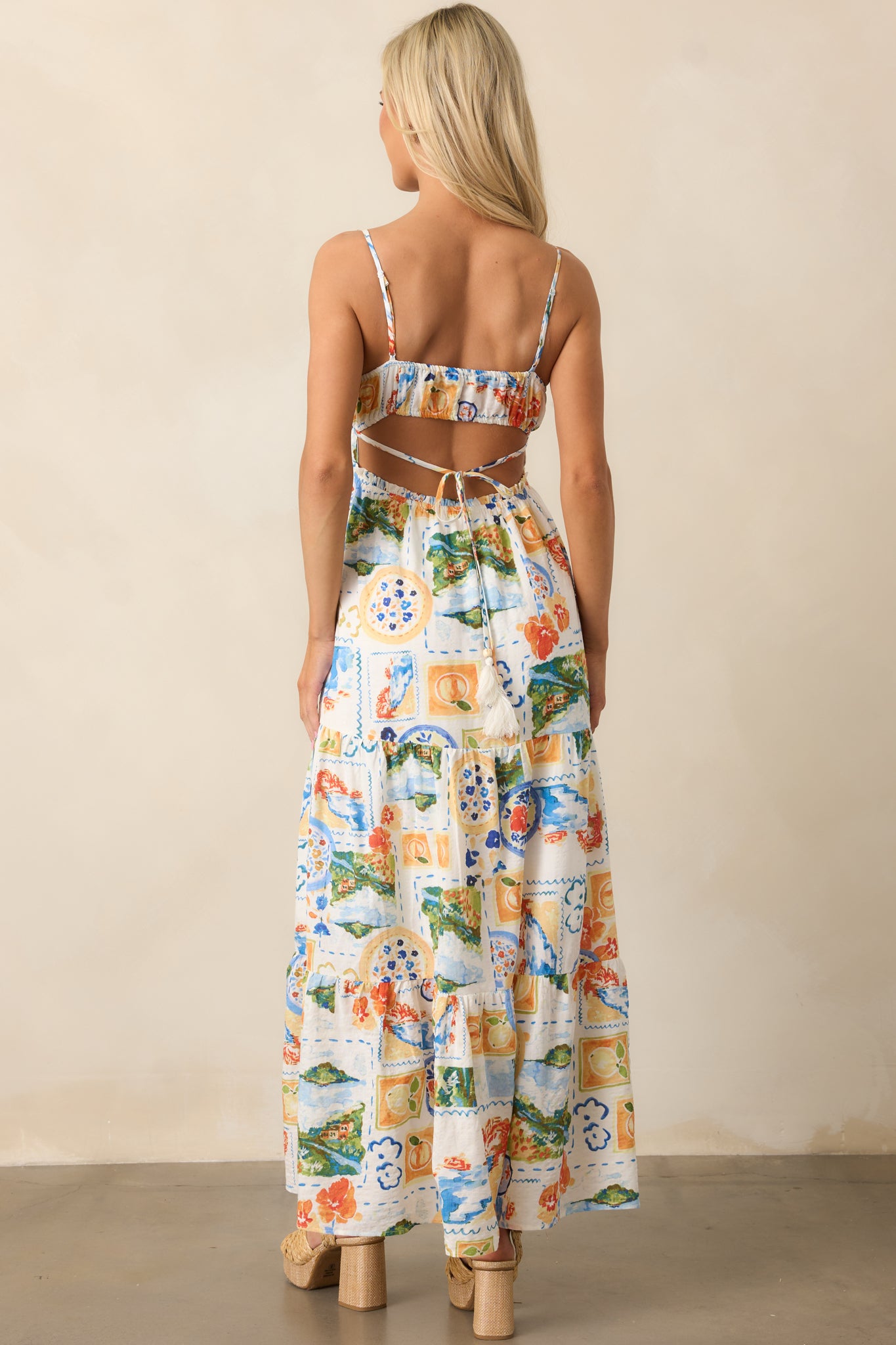 Salt Breeze Blue Multi Watercolor Print Maxi Dress