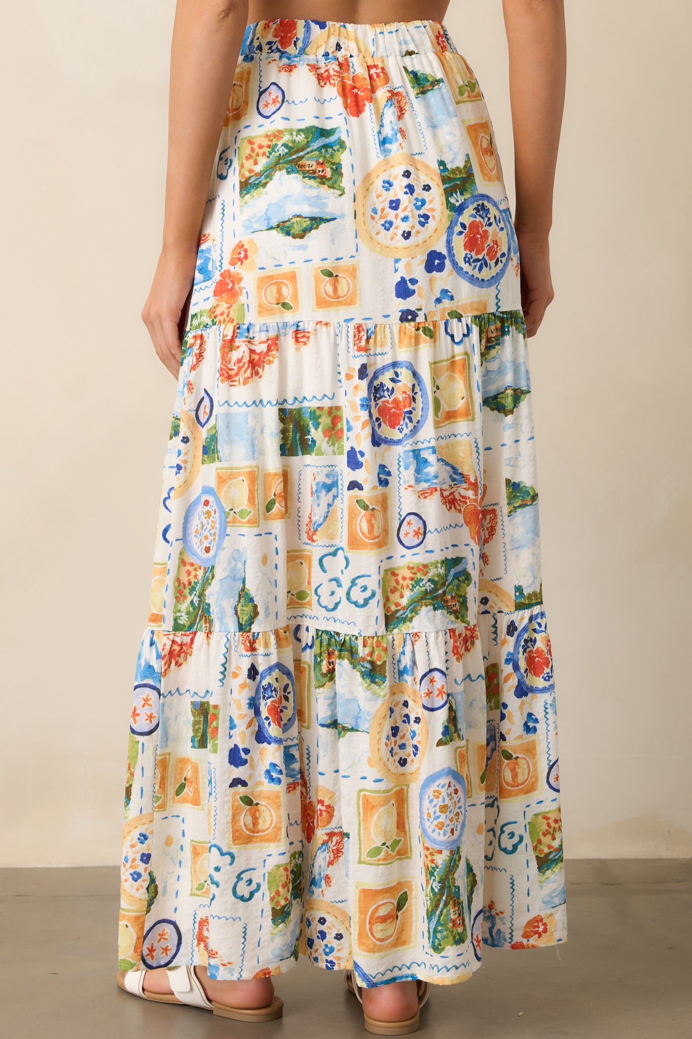 Lagoon Daydreams Blue Multi Watercolor Print Maxi Skirt