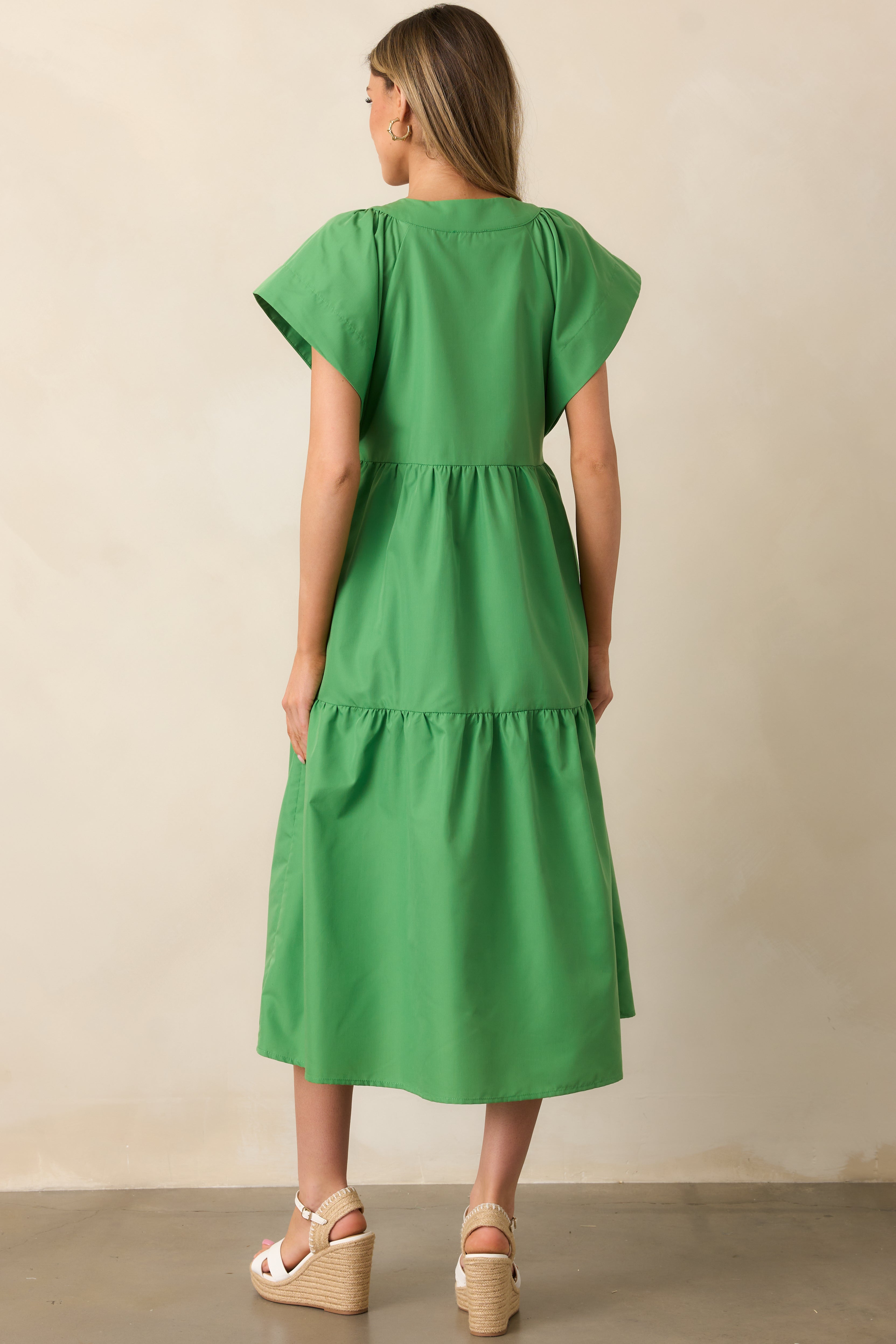 Vivid Palms Green Button Front Midi Dress