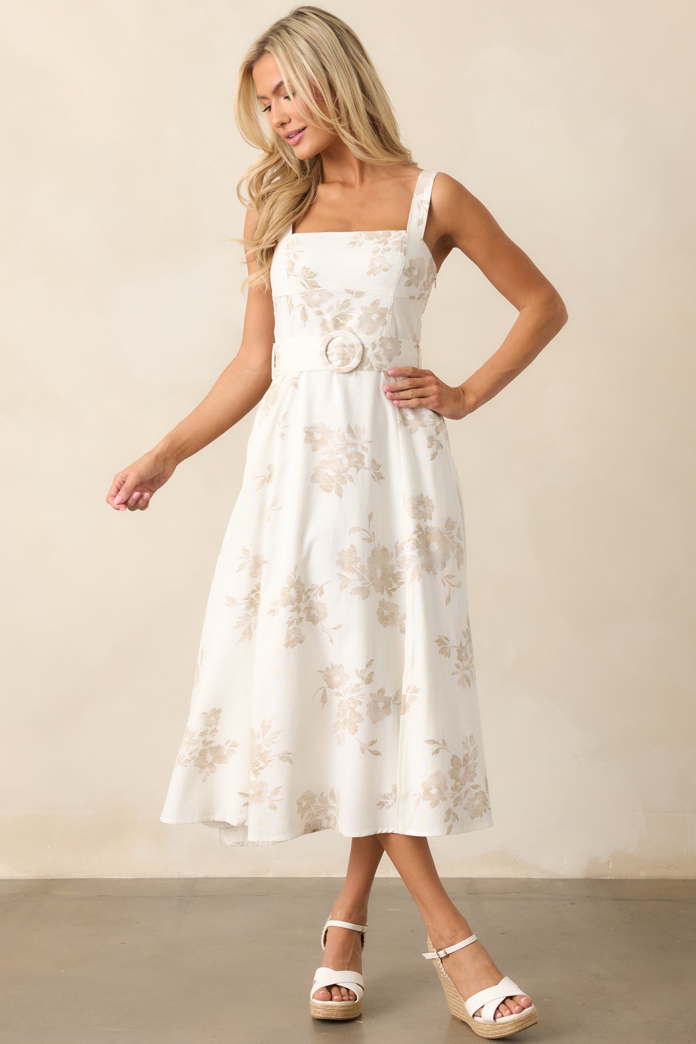 Drift Away Ivory Floral Midi Dress