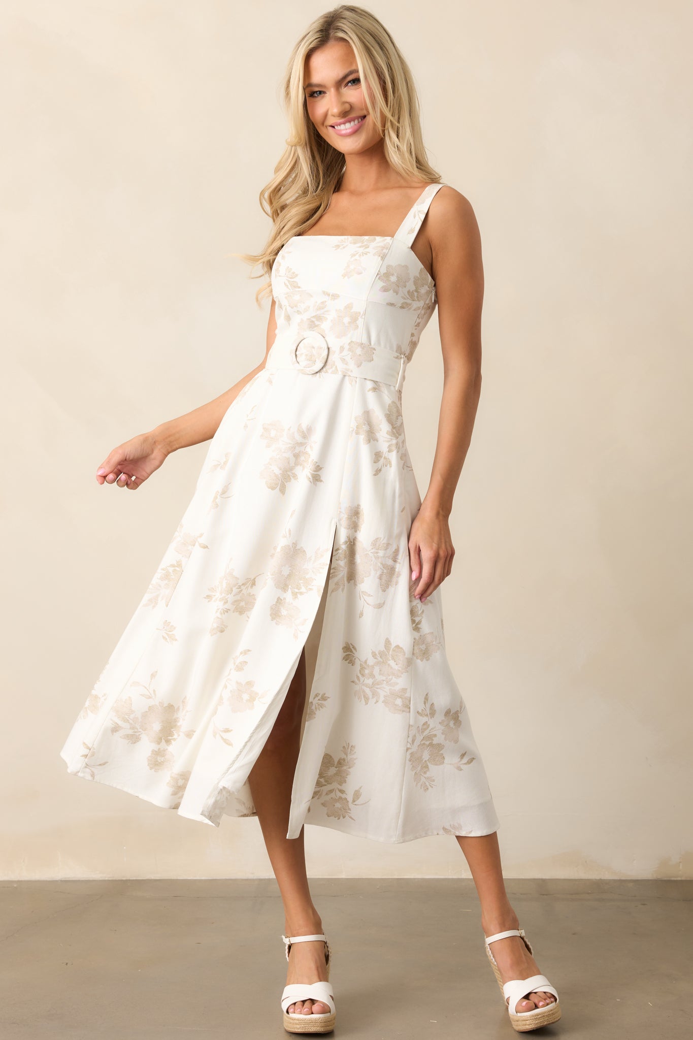 Drift Away Ivory Floral Midi Dress