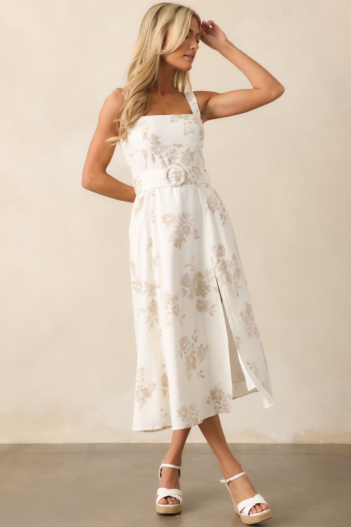 Drift Away Ivory Floral Midi Dress