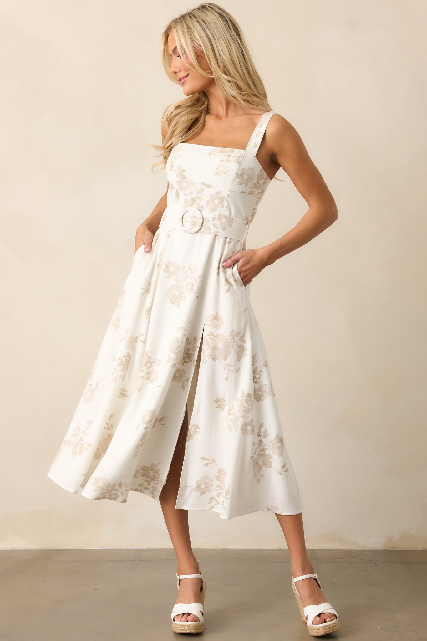 Drift Away Ivory Floral Midi Dress