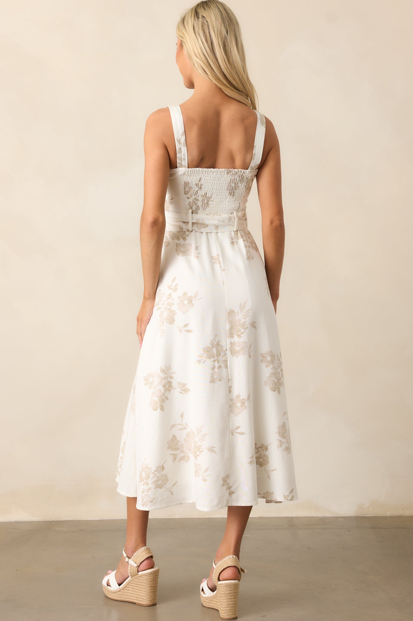 Drift Away Ivory Floral Midi Dress