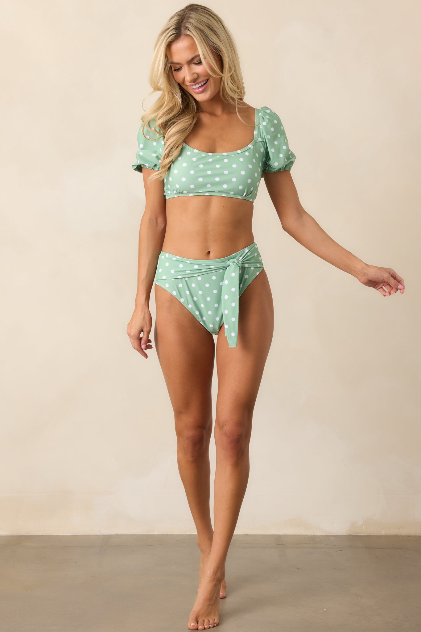 Sandy Sunset Mint Polka Dot Print Bikini Bottoms