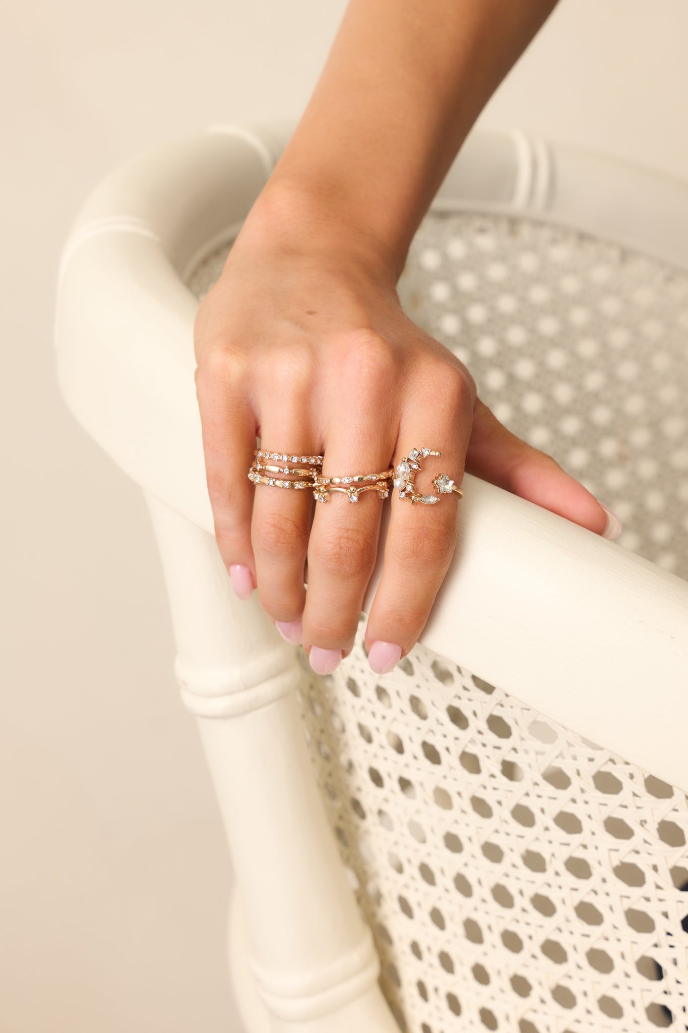 The Woven Star Gold & Rhinestone Ring Set