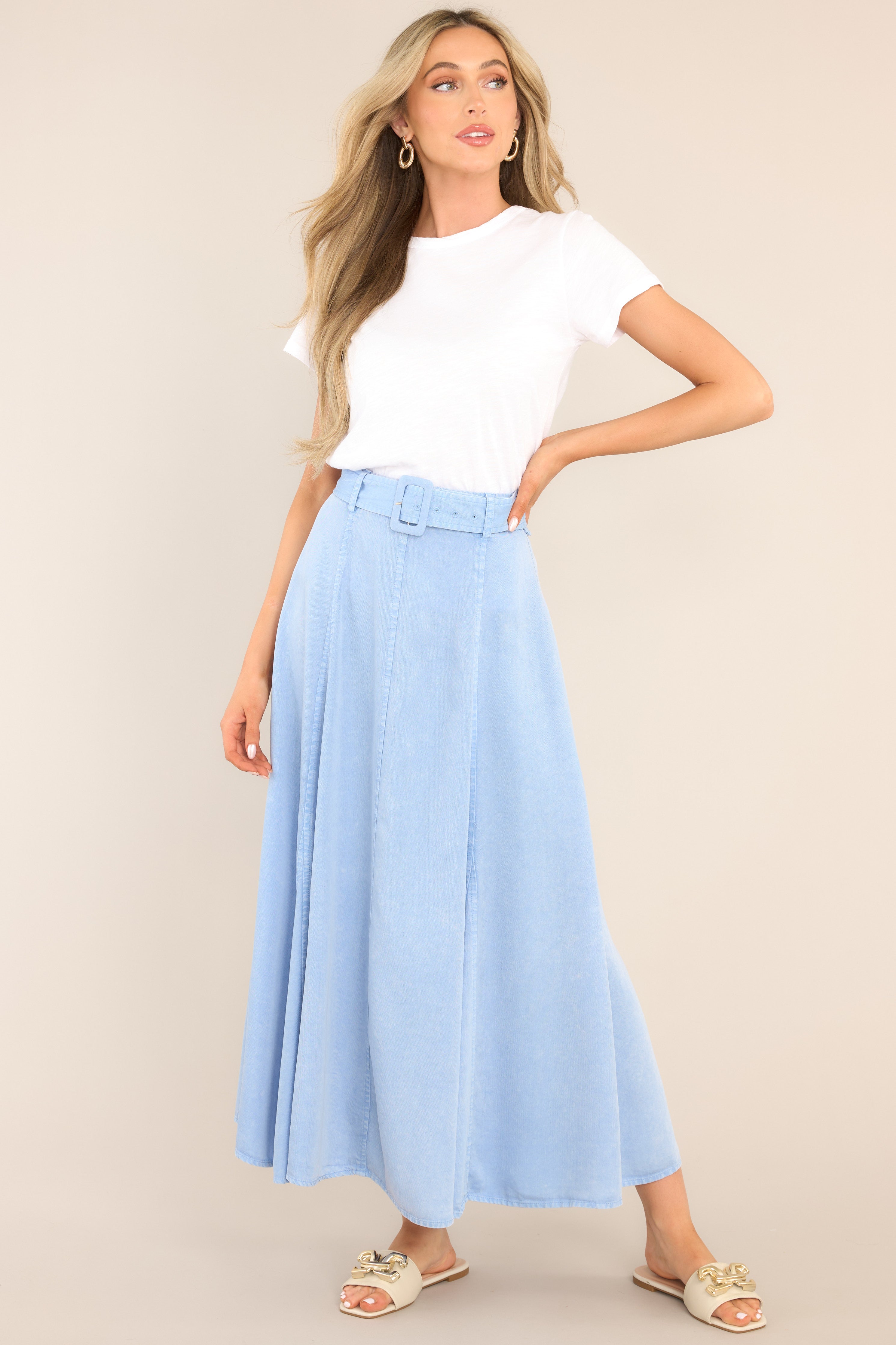 Belted Chambray Maxi Skirt - All Skirts | Red Dress