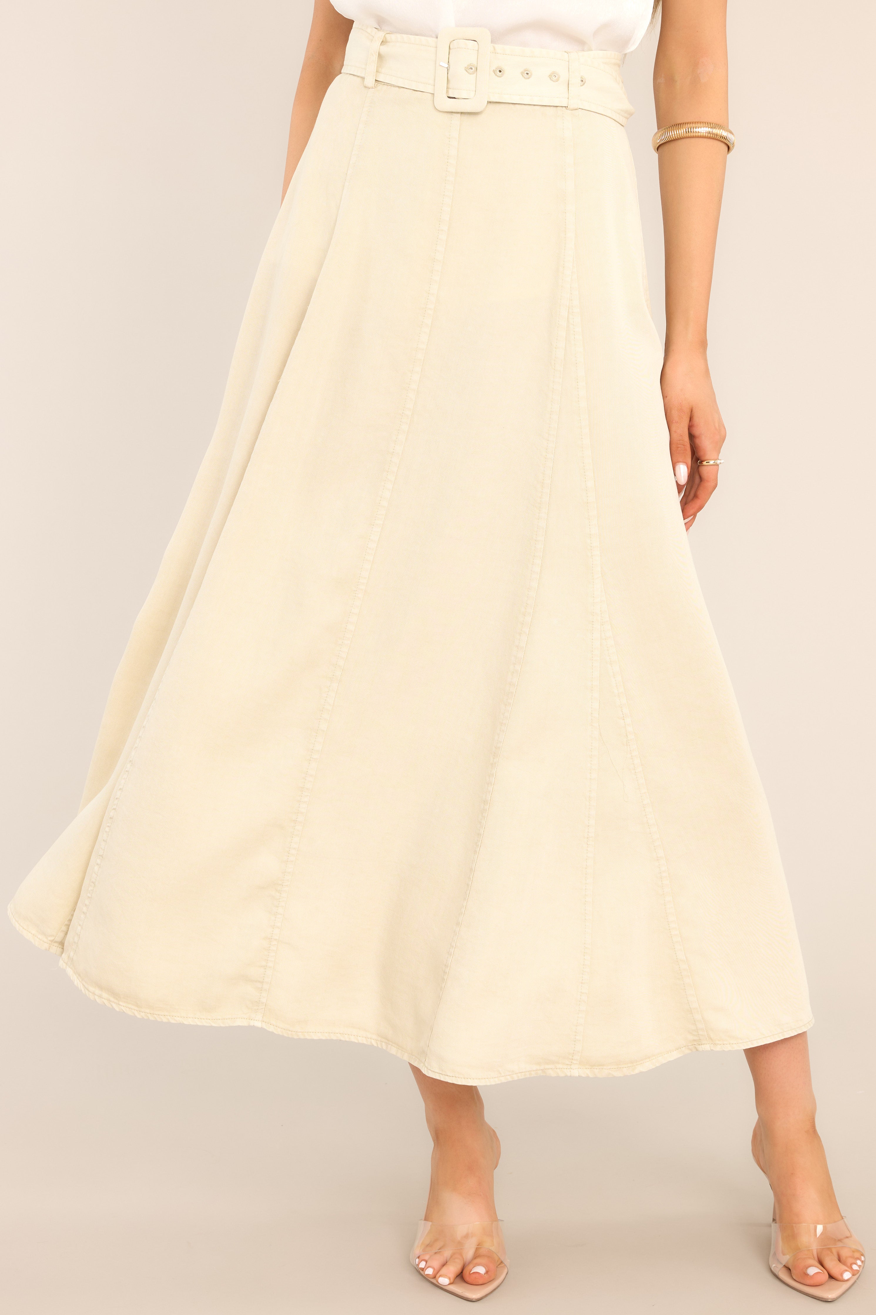 Belted Beige Maxi Skirt - All Skirts | Red Dress