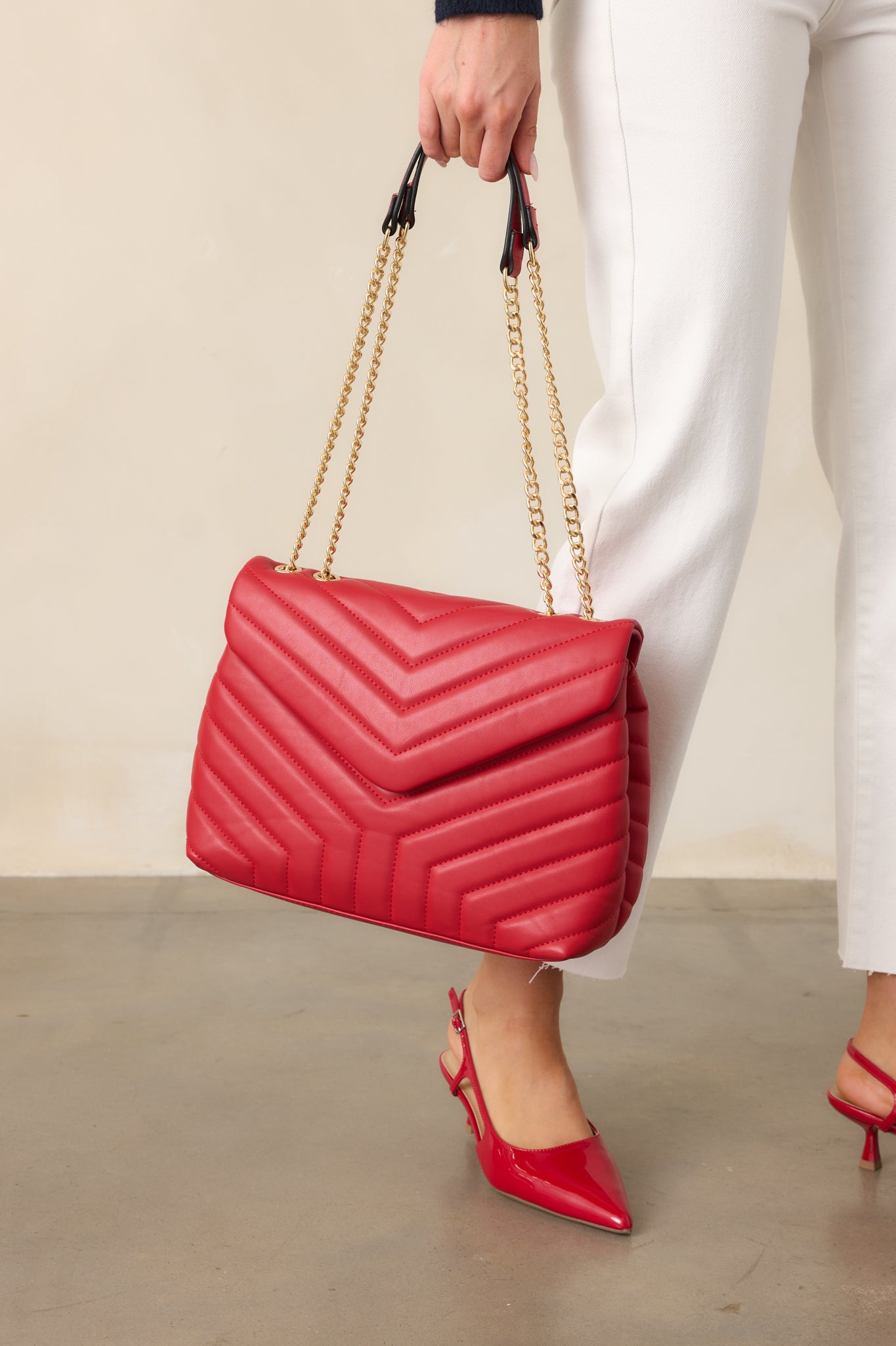 Just Let It Be Red Quilted Handbag