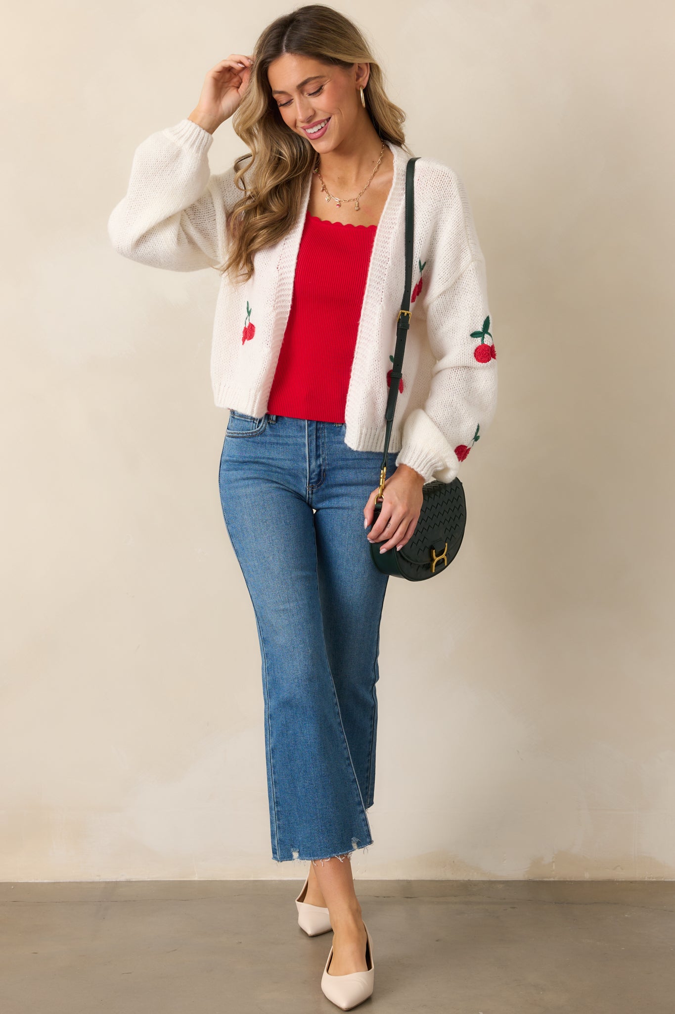 Cherry Trees Ivory Knit Cardigan