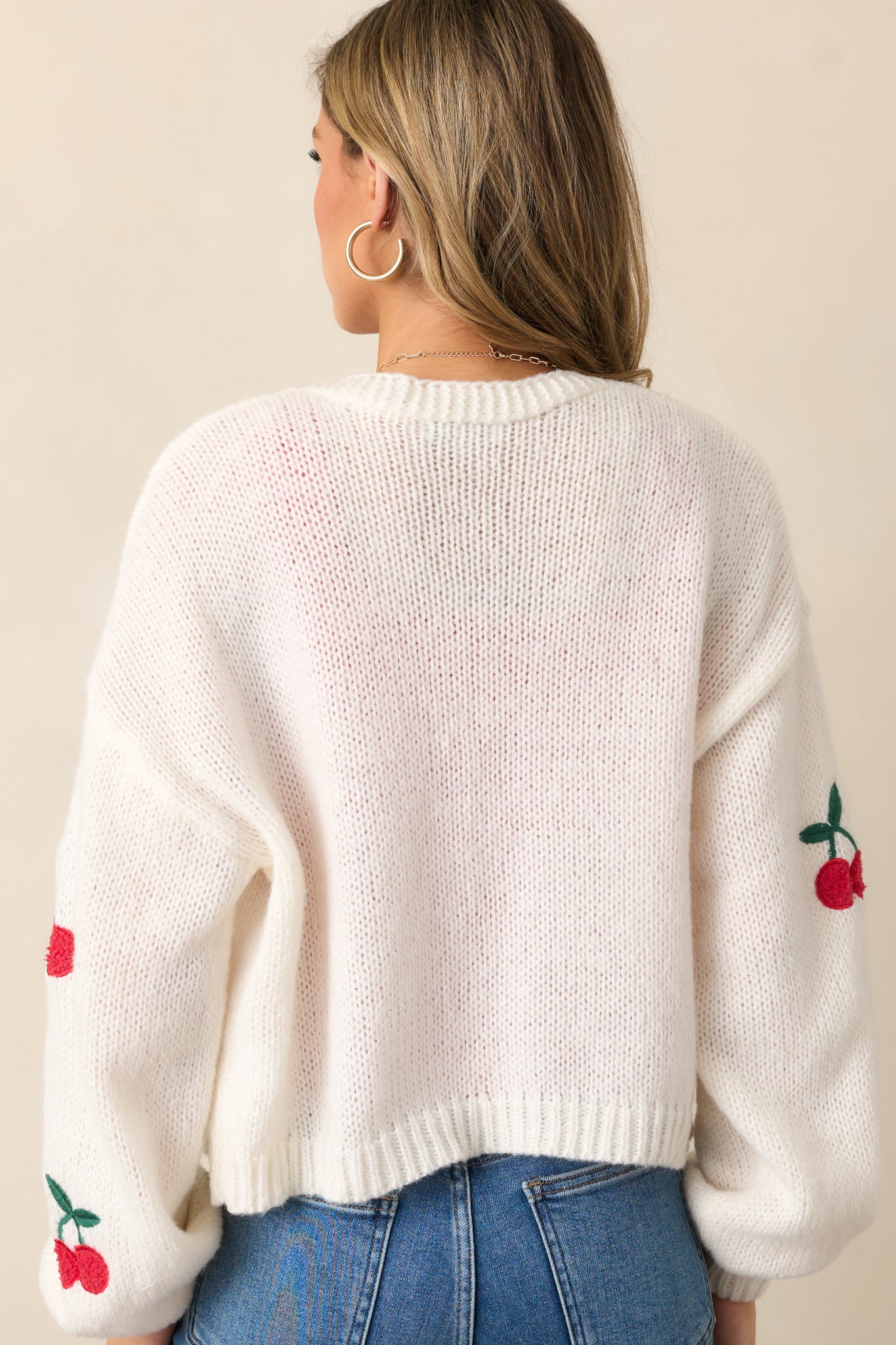 Cherry Trees Ivory Knit Cardigan