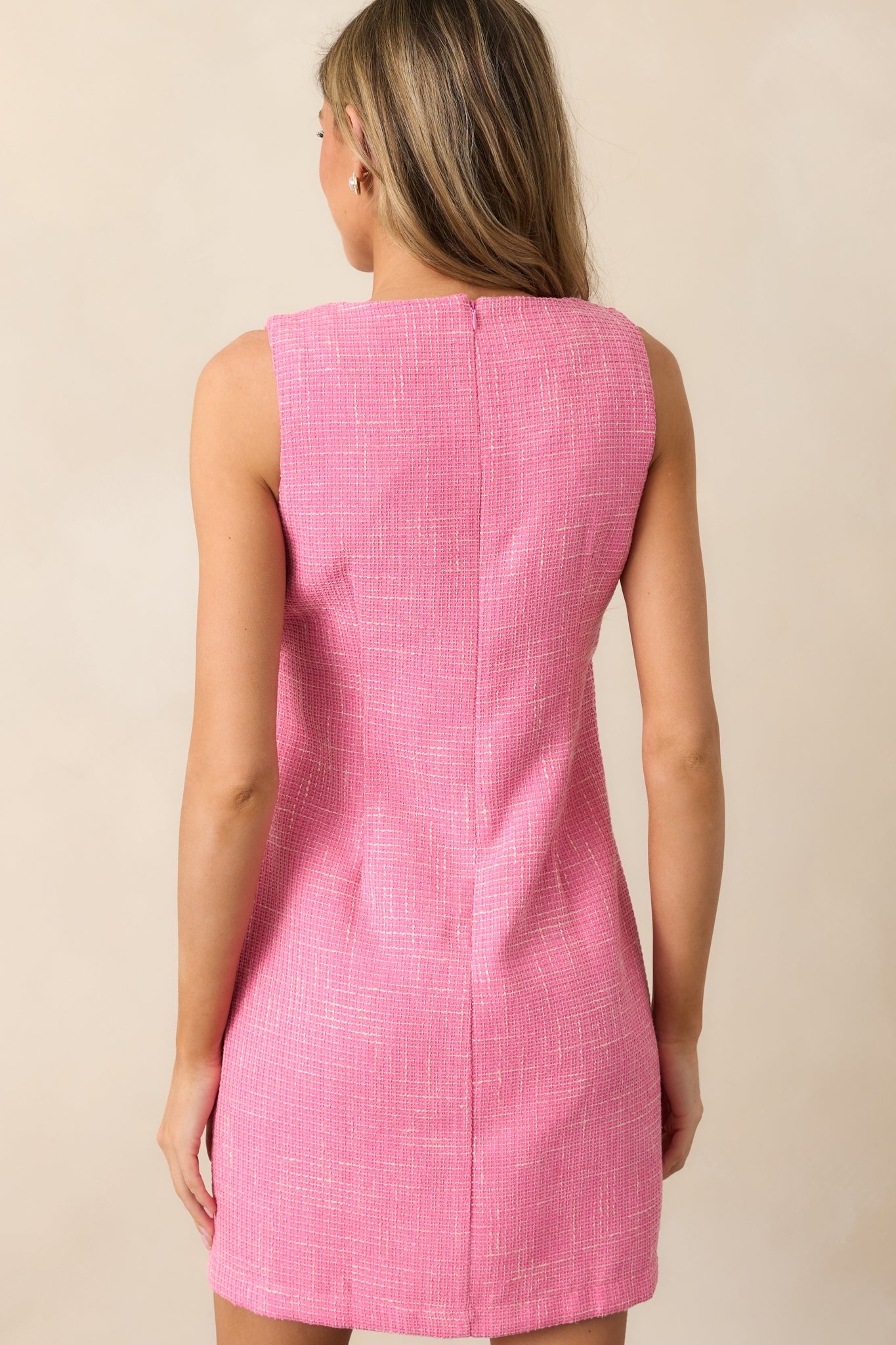 Brunch & Bubbles Pink Tweed Mini Dress