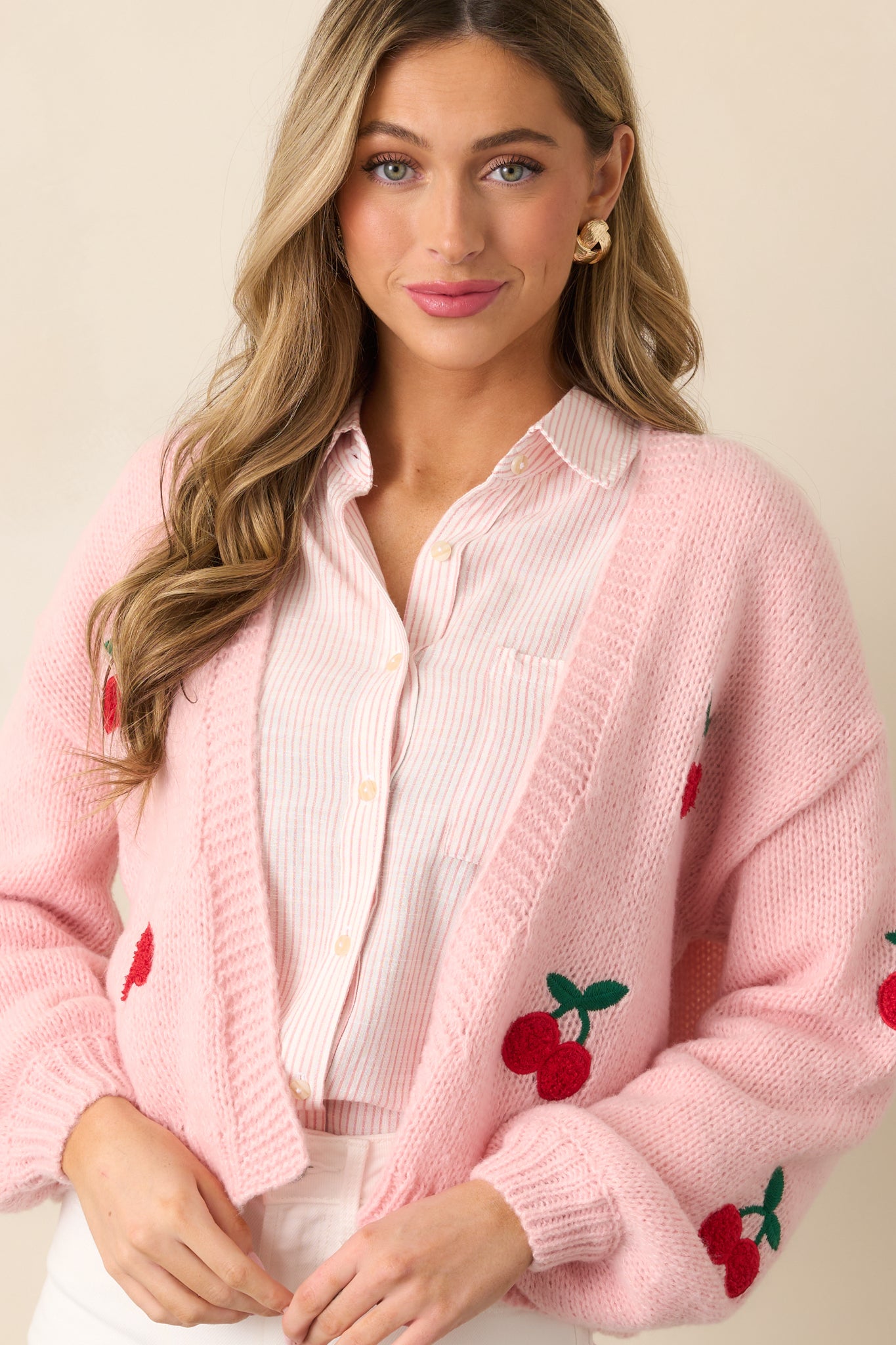 Cherry Trees Light Pink Knit Cardigan