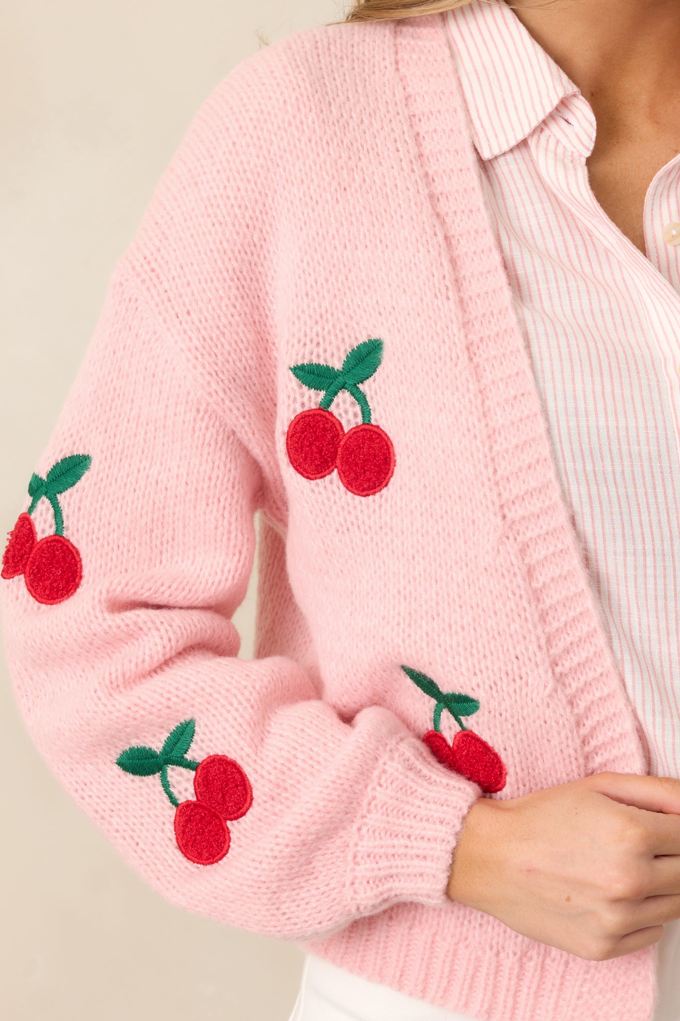 Cherry Trees Light Pink Knit Cardigan