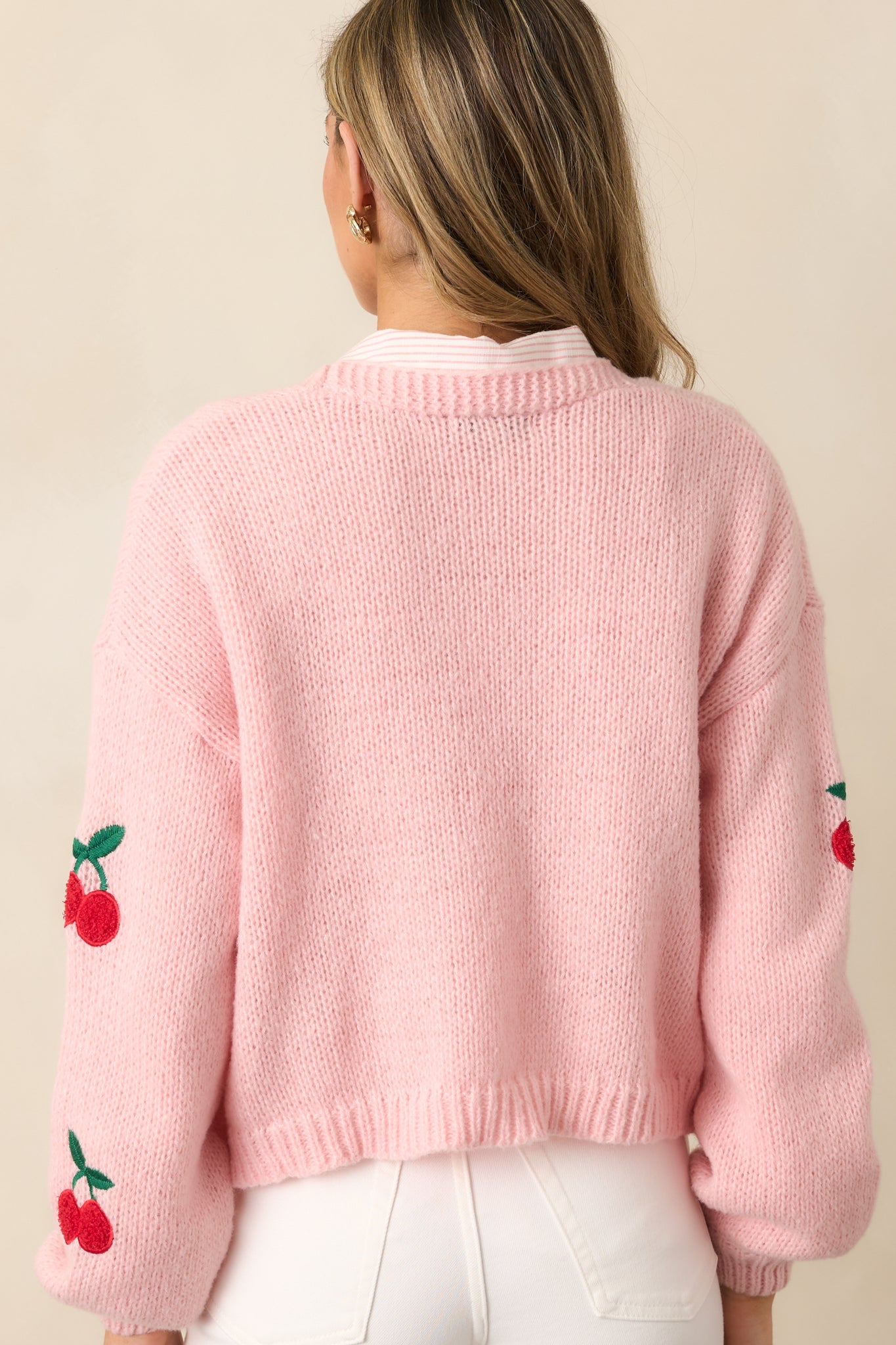 Cherry Trees Light Pink Knit Cardigan