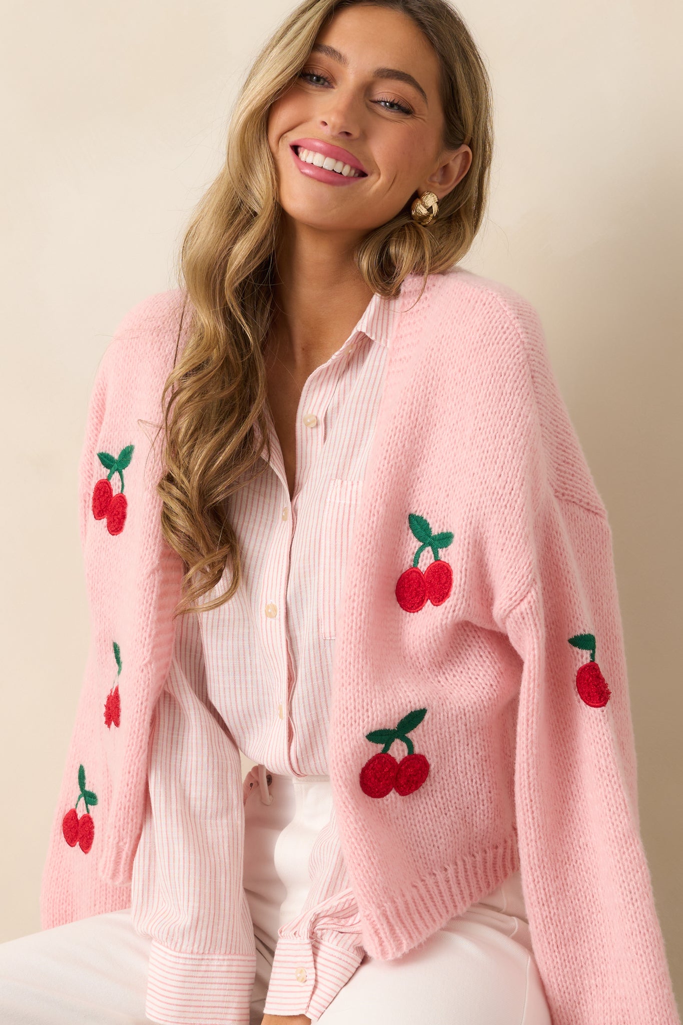 Cherry Trees Light Pink Knit Cardigan