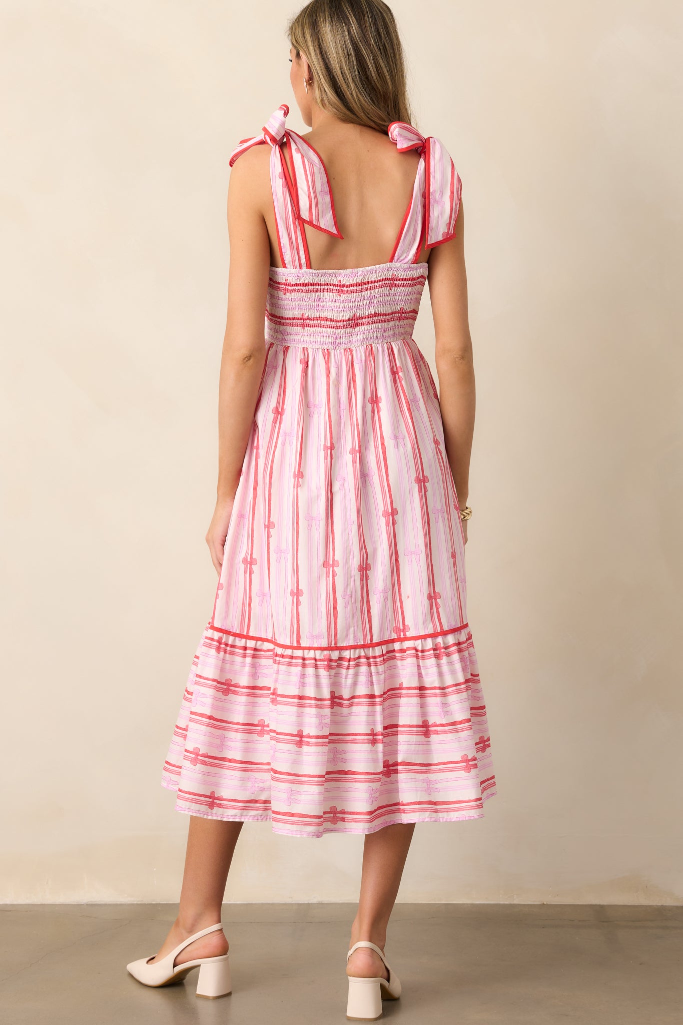 Through The Fields Pink Multi Stripe Cotton Midi Dress