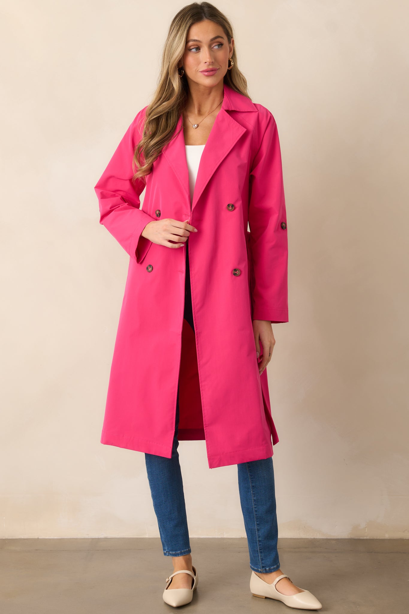 Walk It Out Magenta Trench Coat