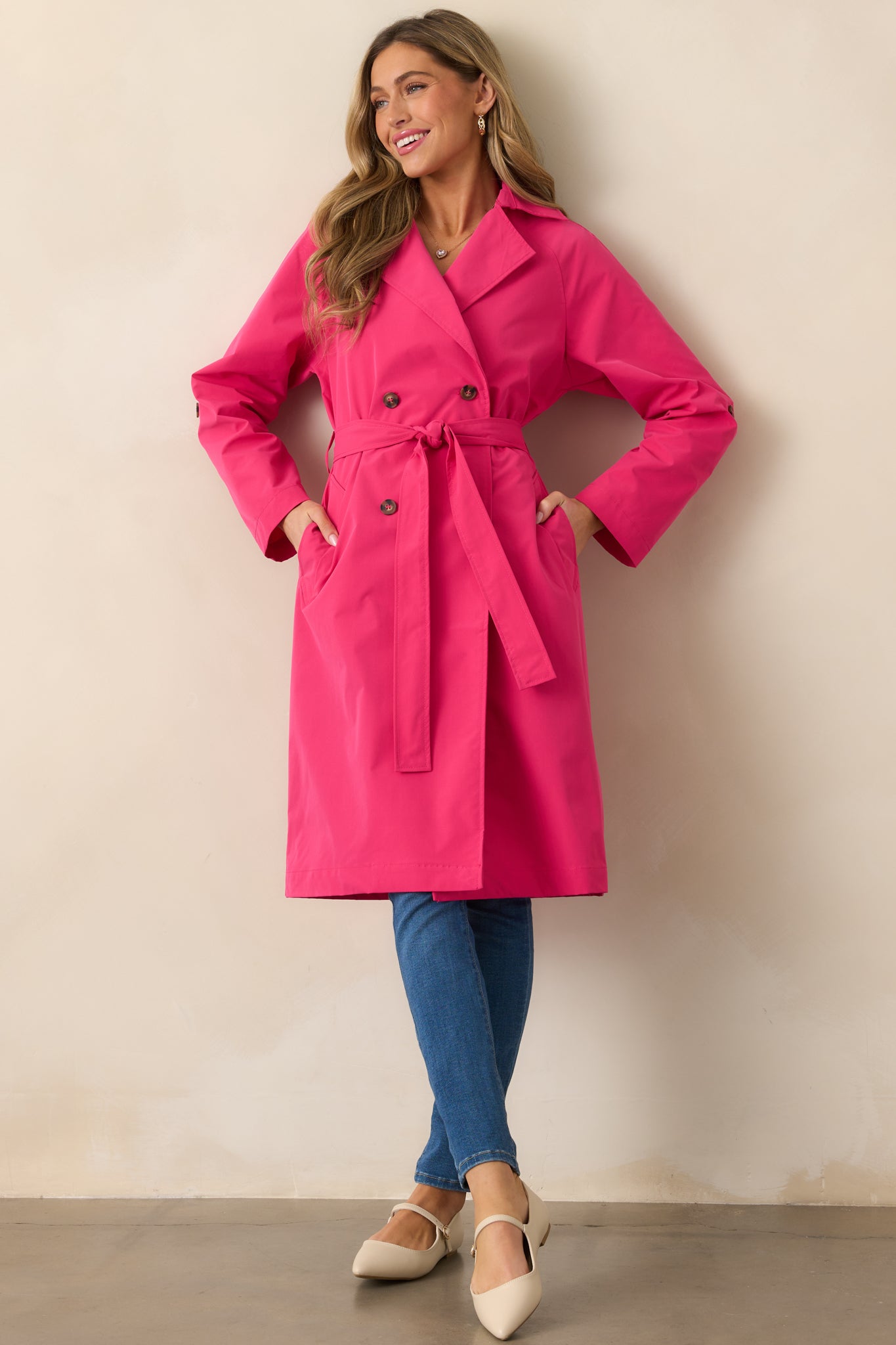 Walk It Out Magenta Trench Coat