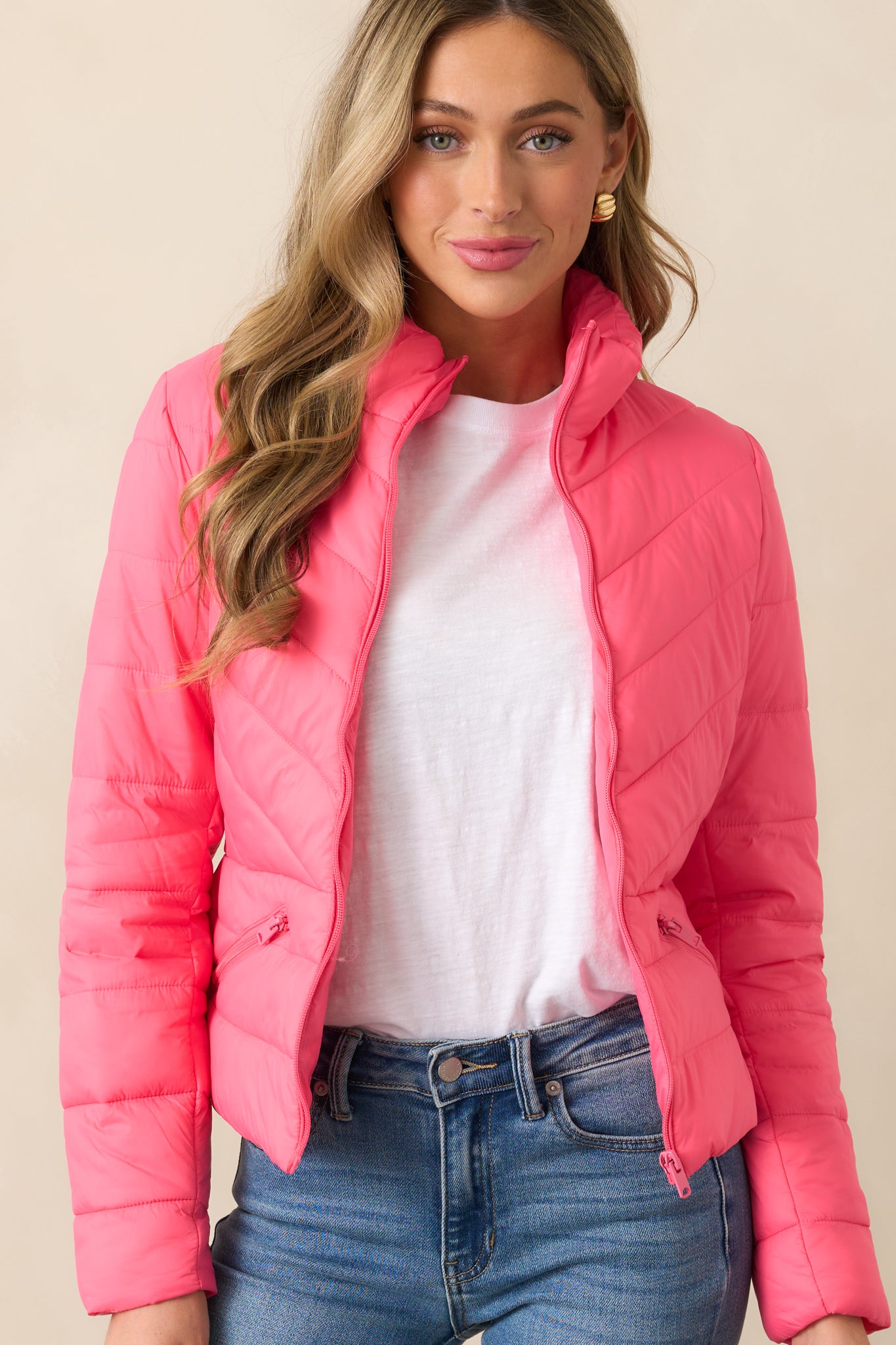 I Mean It Bright Pink Puffer Jacket