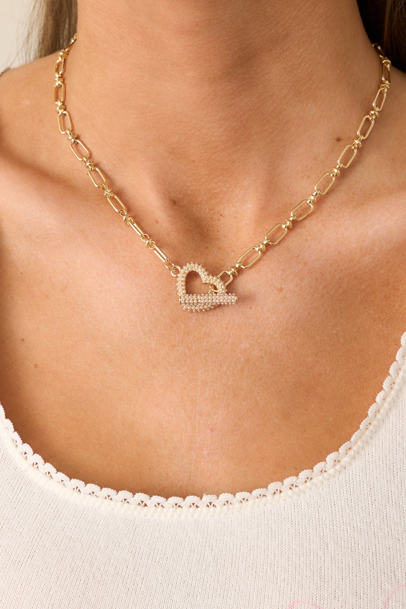 Together Forever Gold & Ivory Pearl Toggle Heart Necklace