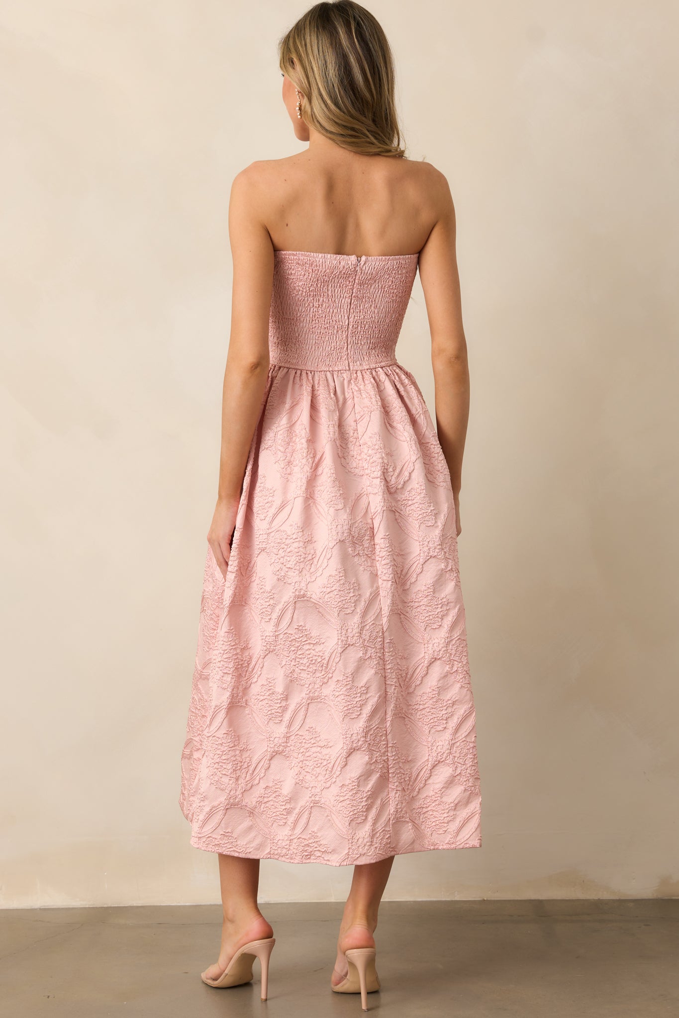 The Genevieve Blush Floral Jacquard Strapless Midi Dress