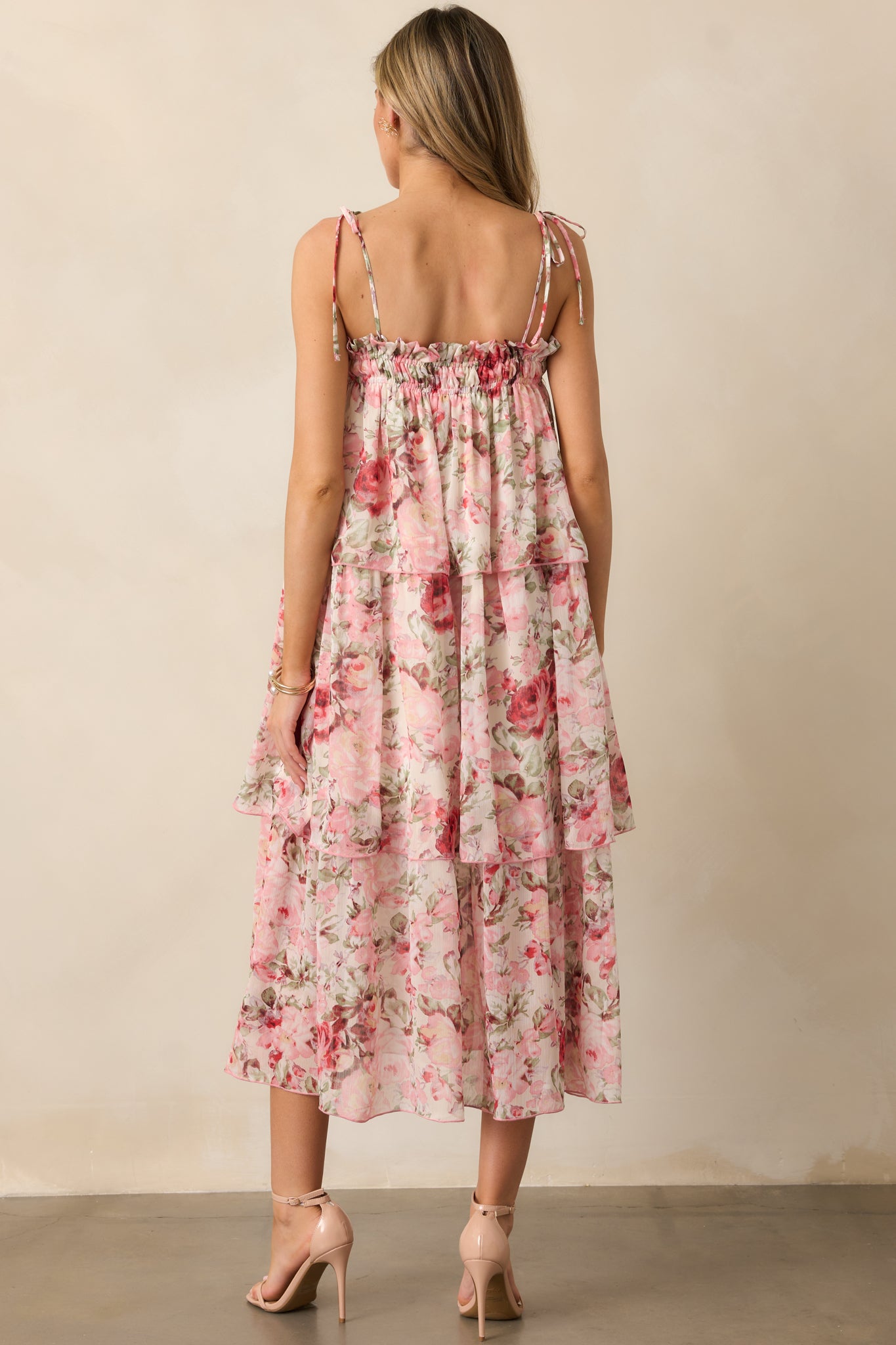 Flourishing Frenzy Pink Floral Print Midi Dress