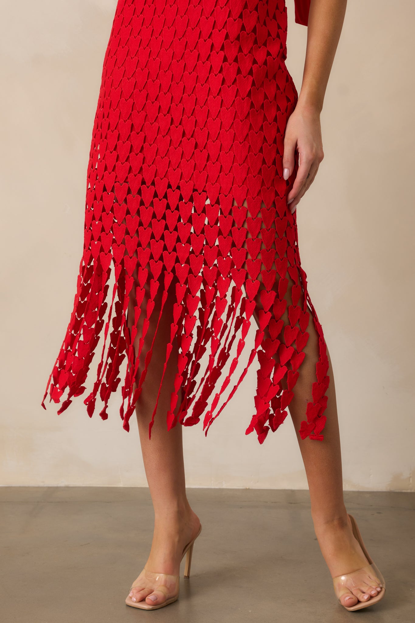 Heart On Display Red Heart Lace Midi Dress