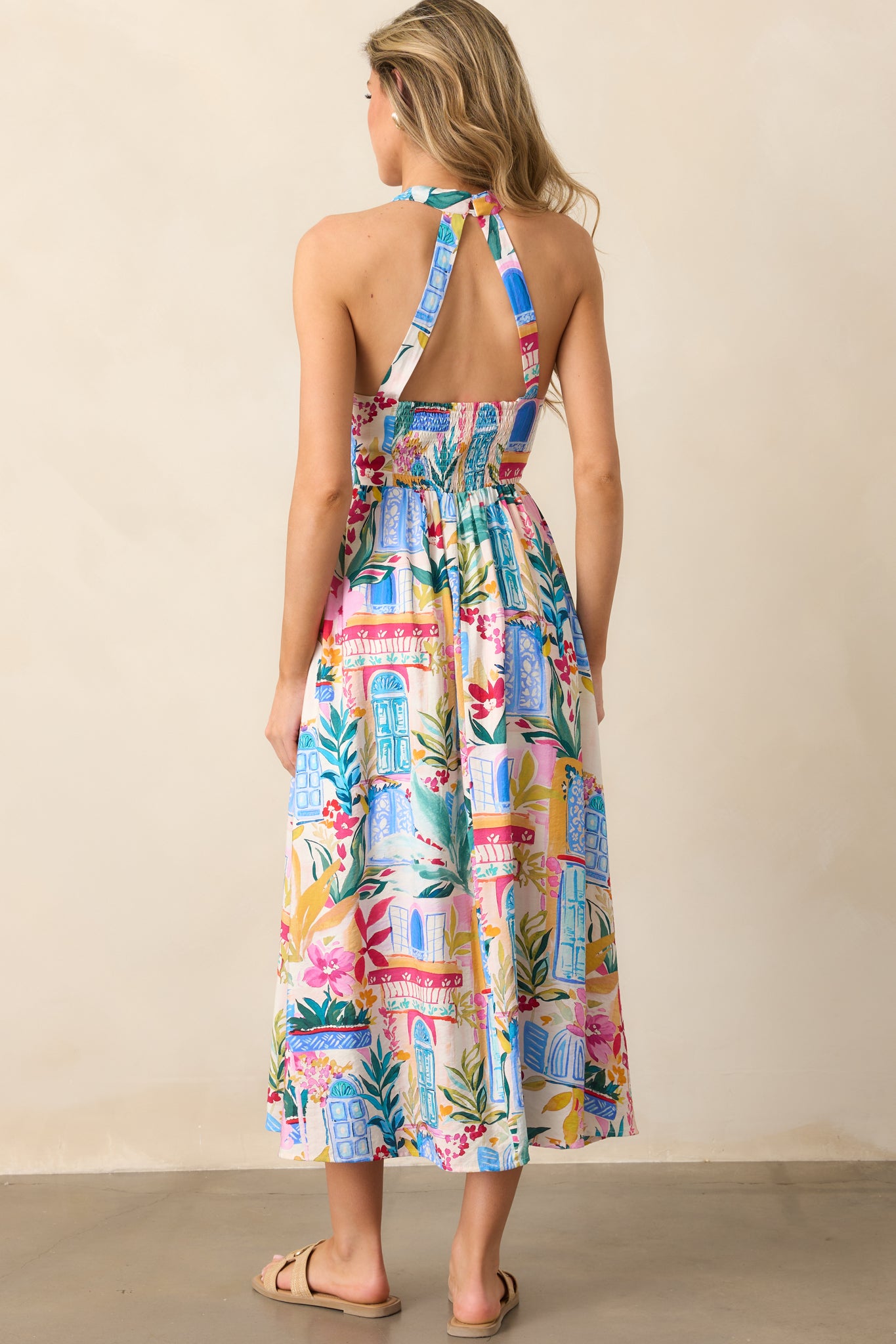 Seaside Brunch Blue Multi Tropical Print Maxi Dress