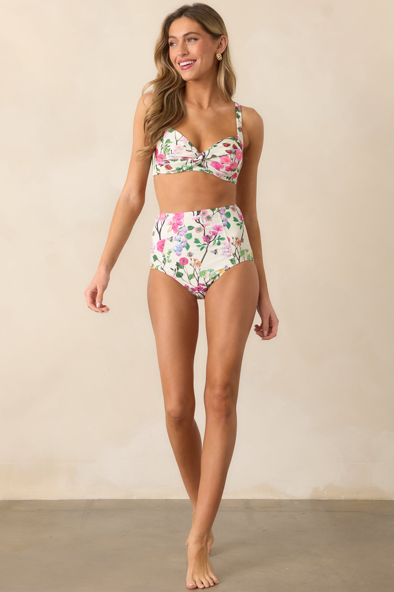 Sunny Skies Ahead Ivory Cherry Blossom High Rise Bikini Bottoms