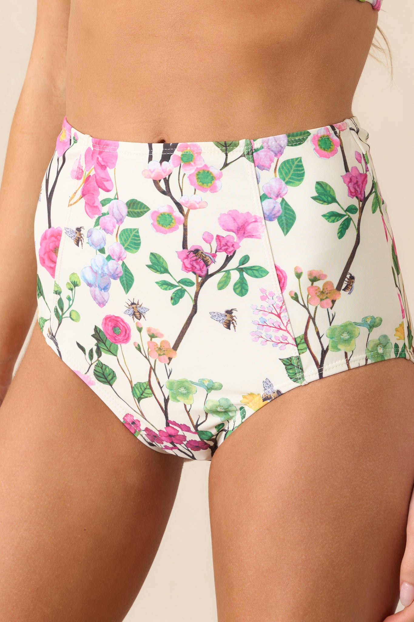 Sunny Skies Ahead Ivory Cherry Blossom High Rise Bikini Bottoms