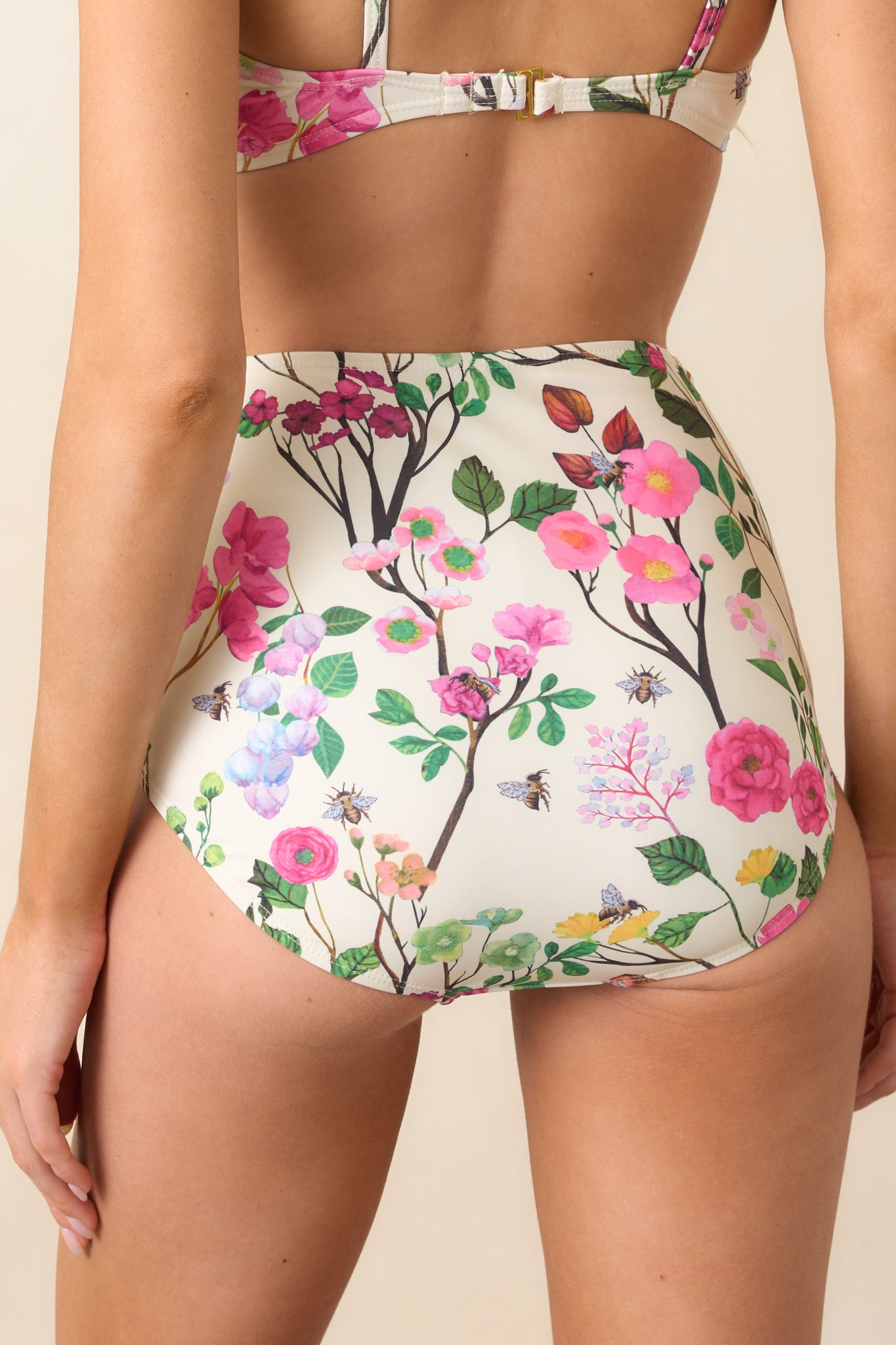 Sunny Skies Ahead Ivory Cherry Blossom High Rise Bikini Bottoms