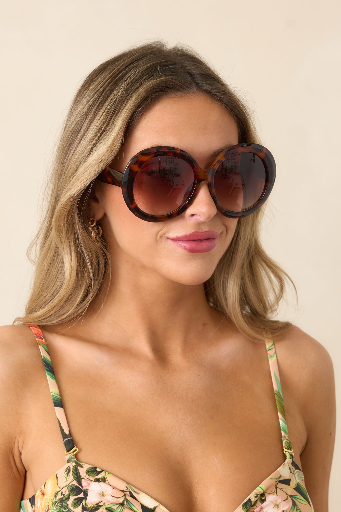 Happiness Comes in Waves Brown Tortoise Round Sunglasses