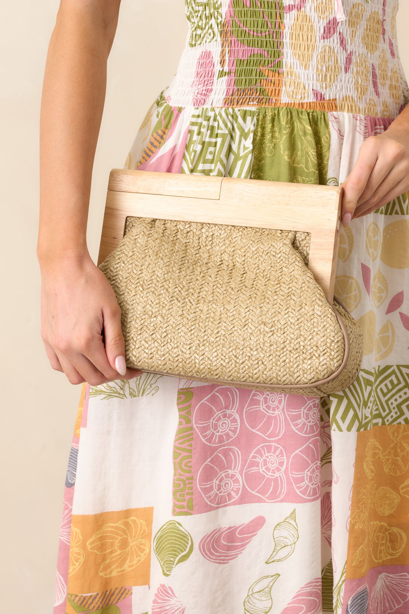 Sunbeam Natural Wood Convertible Rattan Clutch