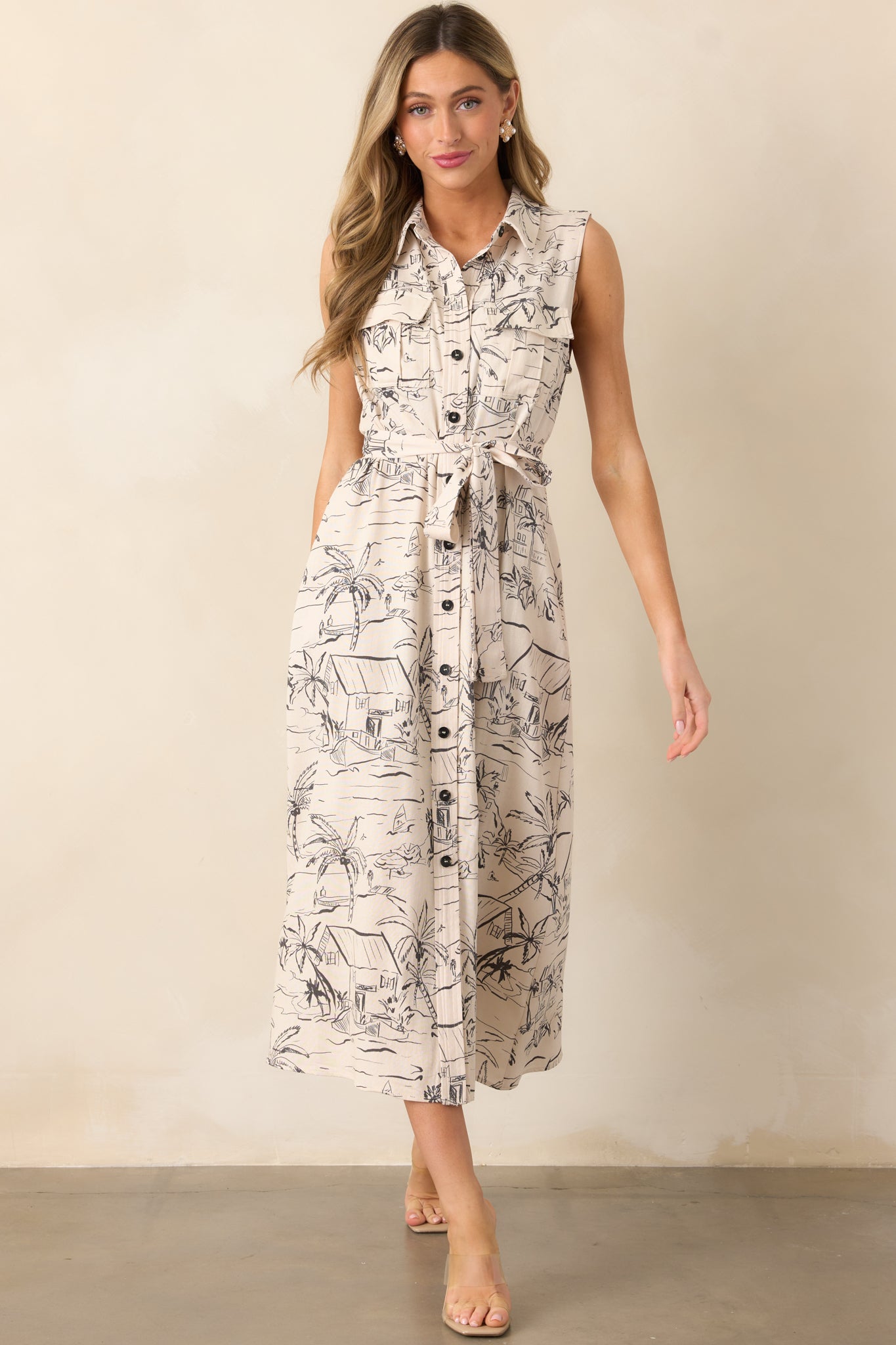 Island Heartbeat Ivory Button Front Midi Dress