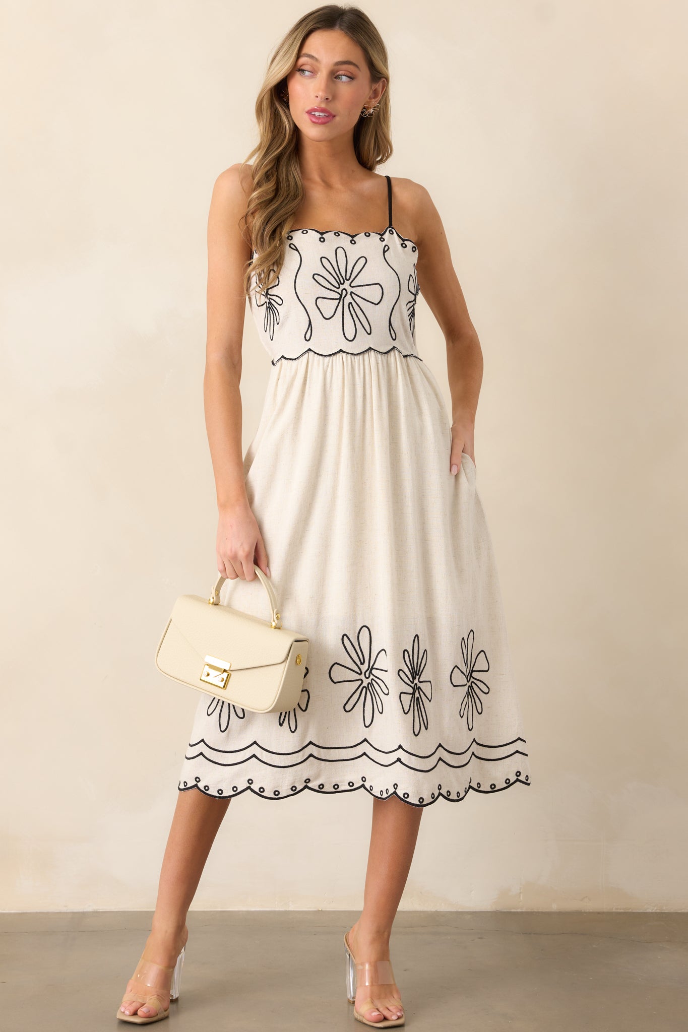 Afternoon Lunch Natural Linen Midi Dress