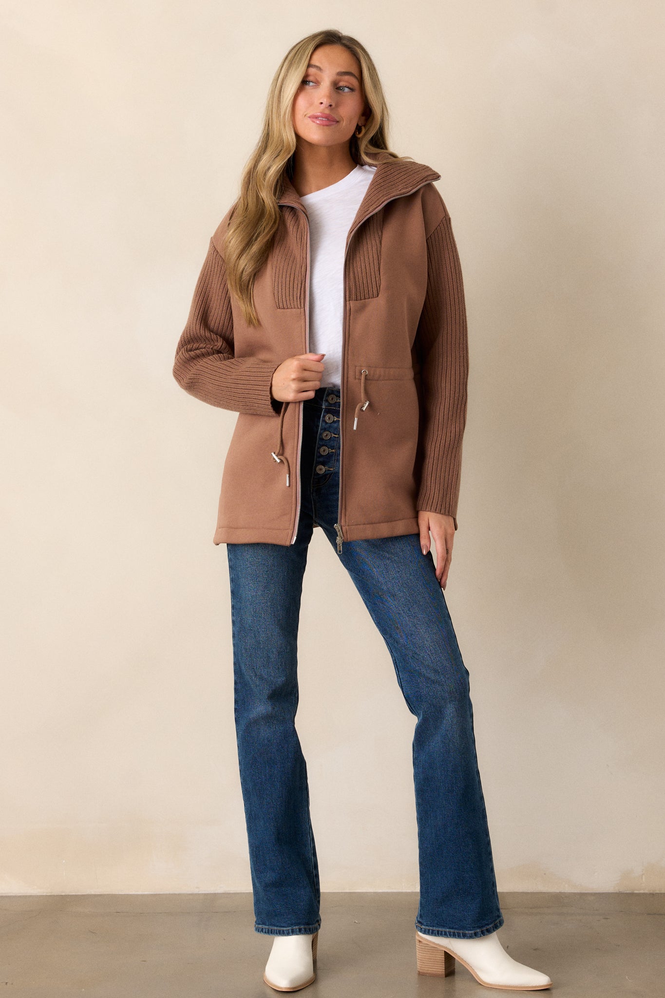 Alabaster Dreams Brown Contrast Knit Jacket