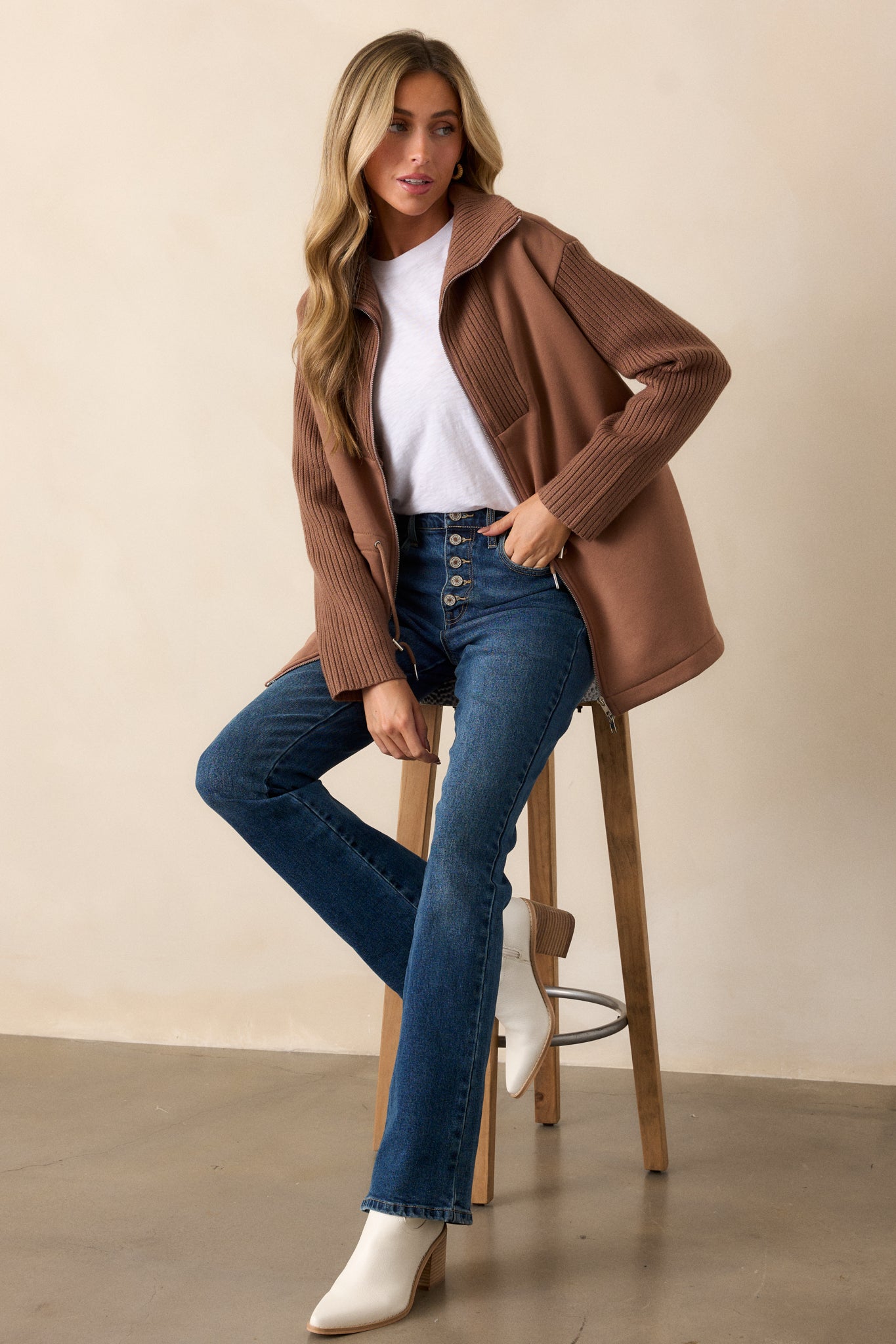 Alabaster Dreams Brown Contrast Knit Jacket