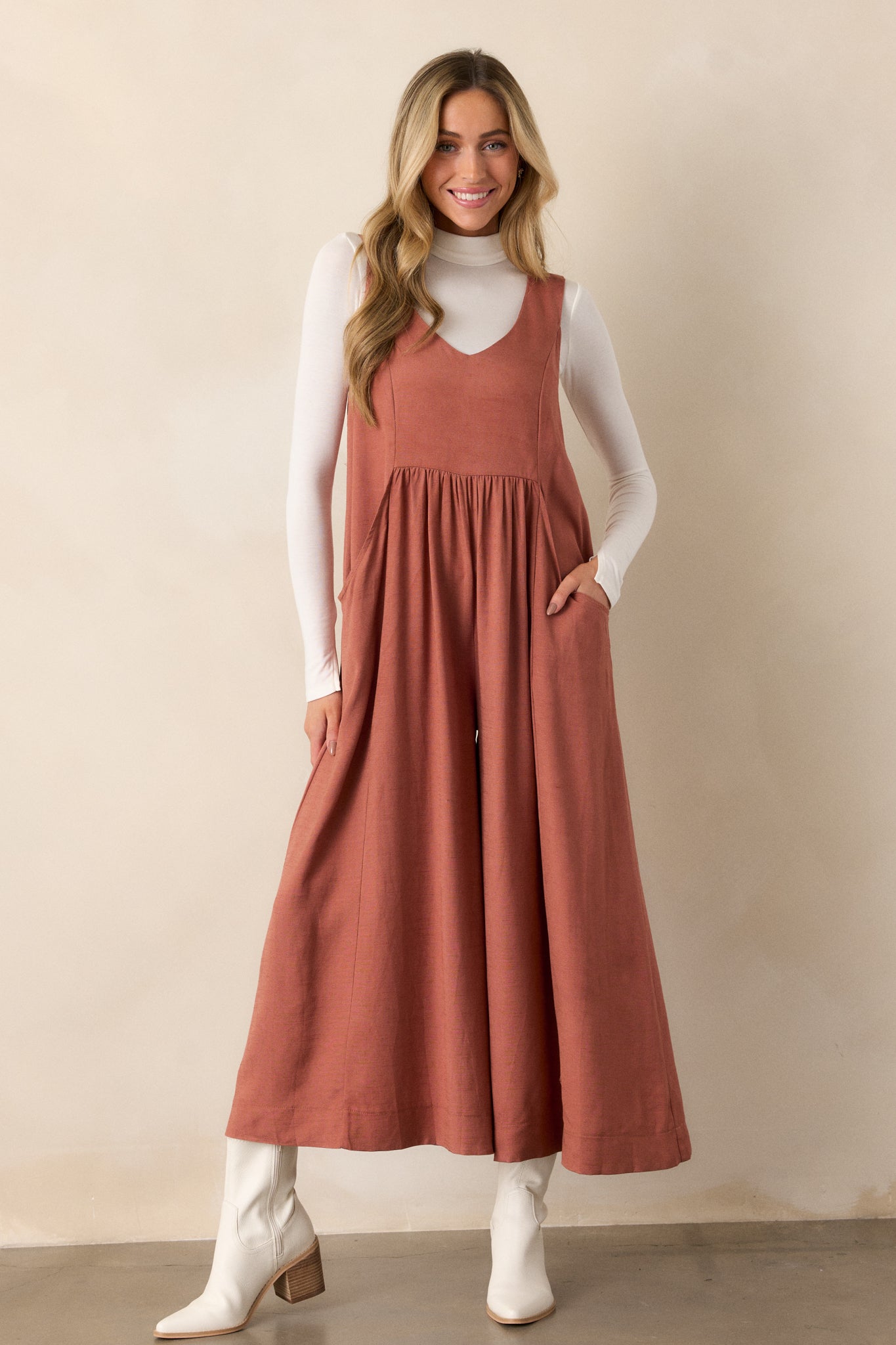 She's So Lovely Terracotta Wide Leg Jumpsuit