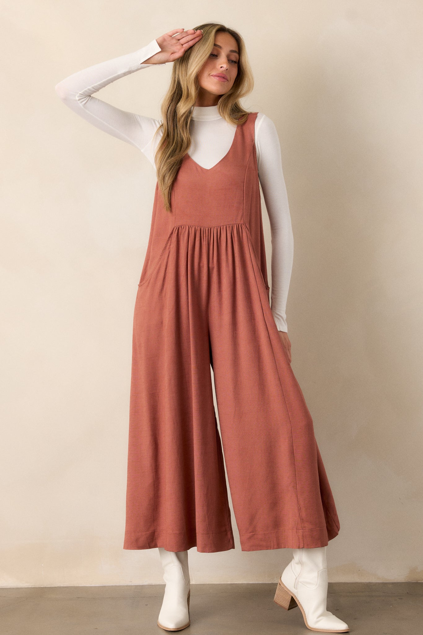 She's So Lovely Terracotta Wide Leg Jumpsuit