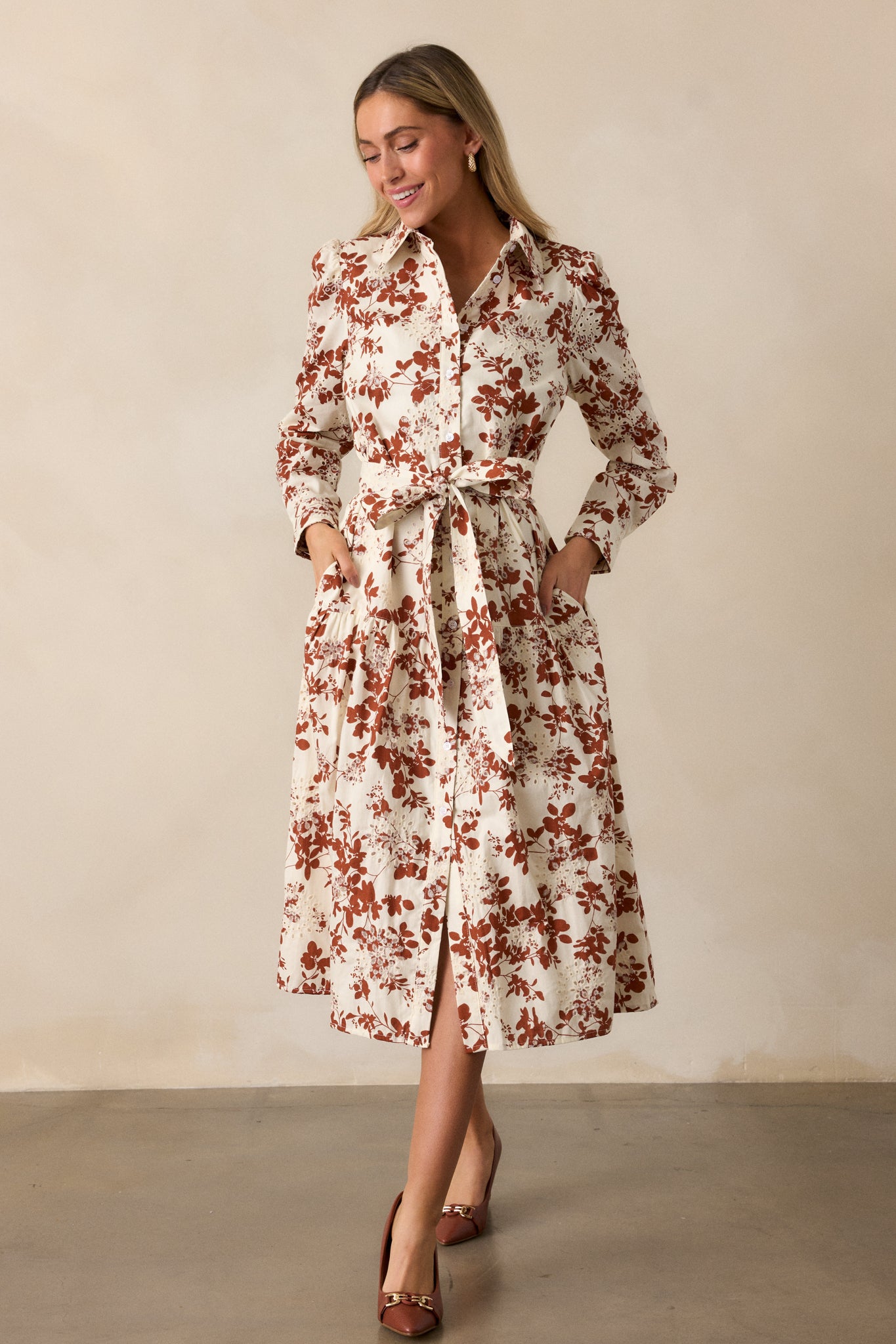 Savor the Season 100% Cotton Ivory Long Sleeve Midi Dress