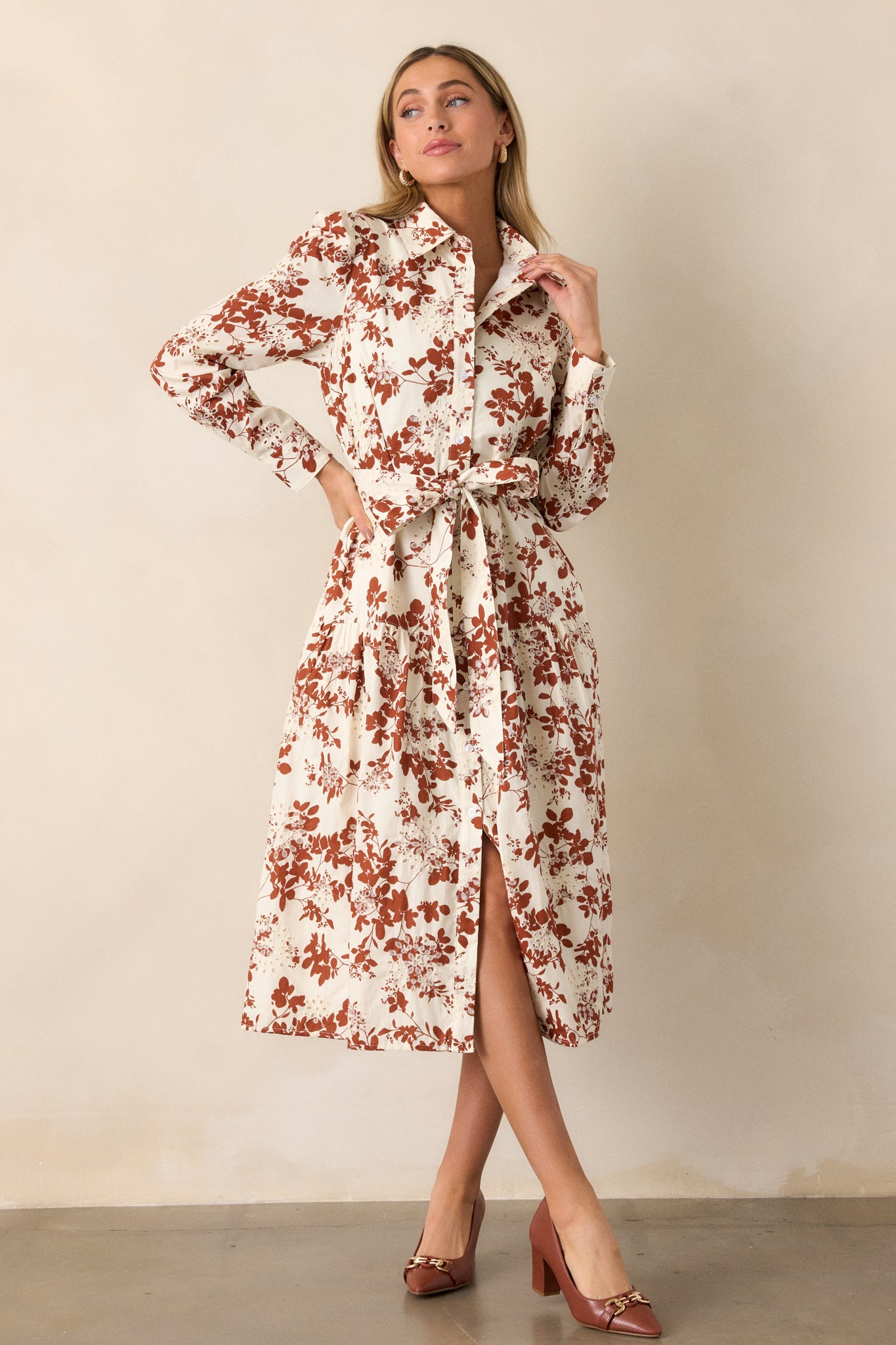 Savor the Season 100% Cotton Ivory Long Sleeve Midi Dress