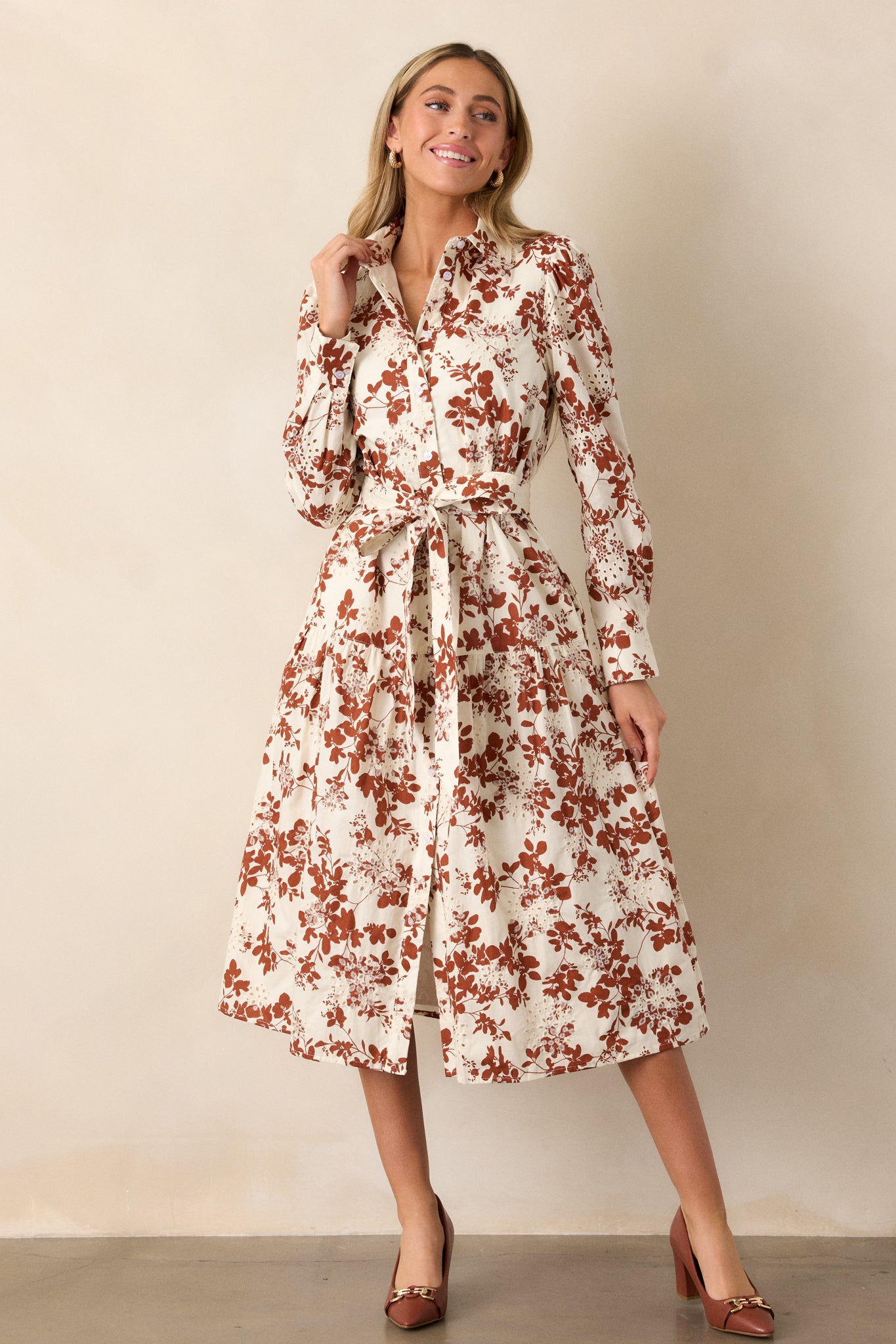 Savor the Season 100% Cotton Ivory Long Sleeve Midi Dress